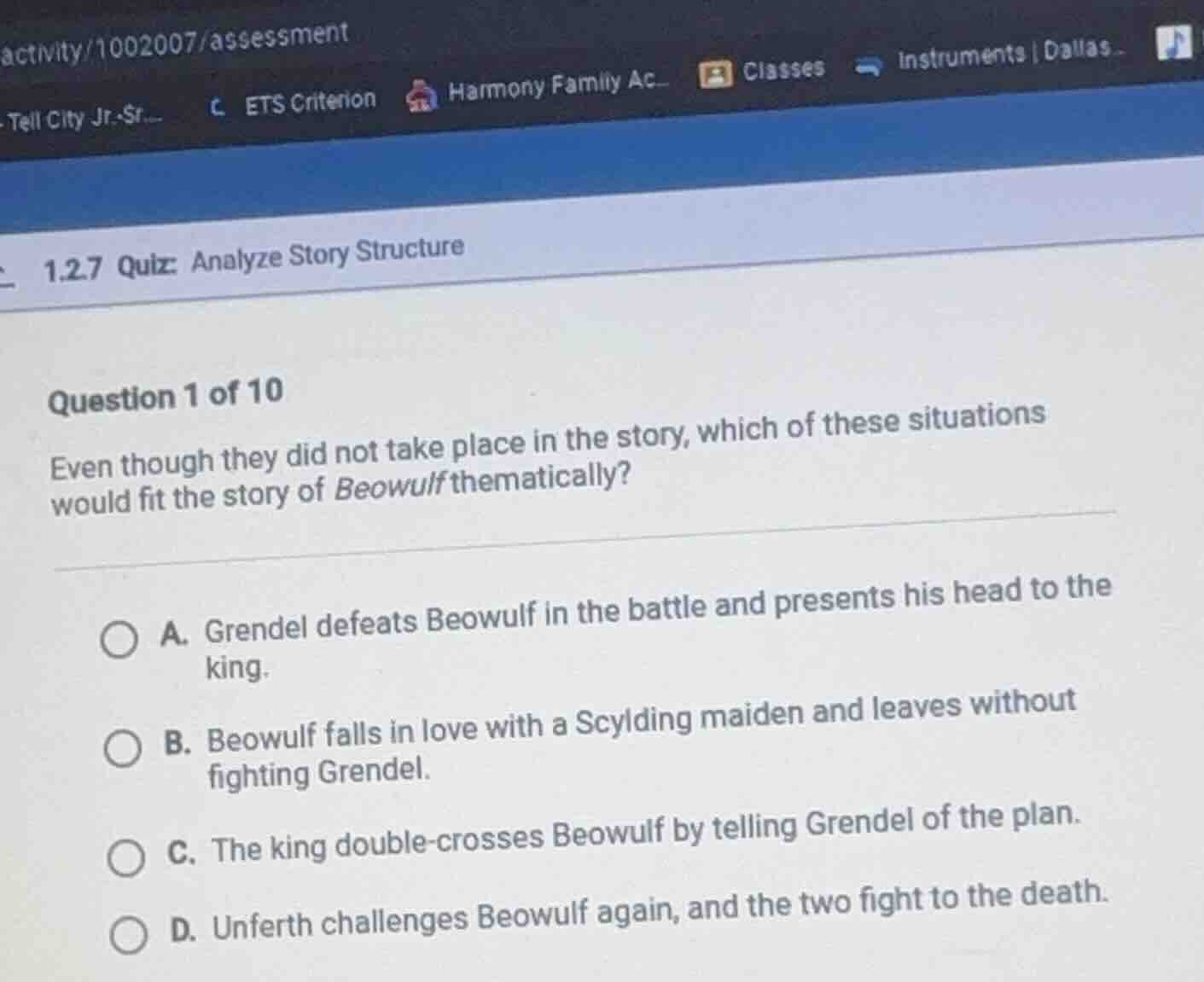 1.2.7 quiz: analyze story structure question 1 of 10 even though they d…