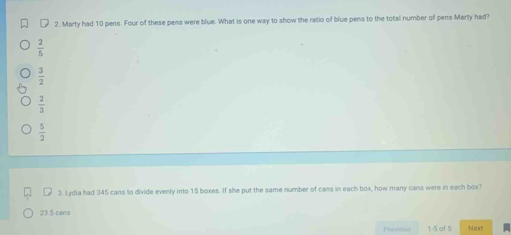 2. marty had 10 pens. four of these pens were blue. what is one way to …