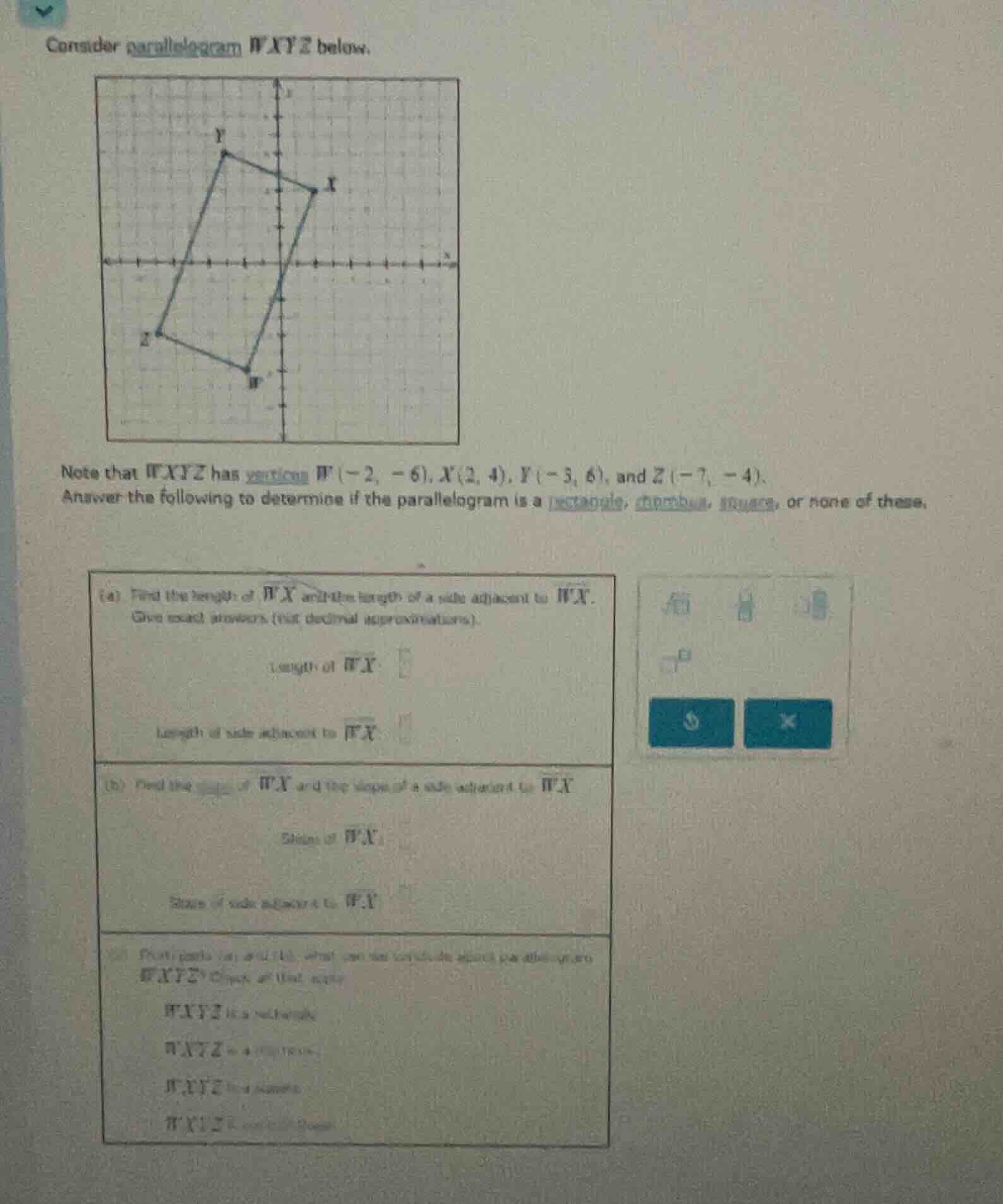 consider parallelogram wxyz below. note that wxyz has vertices w(-2, -6…