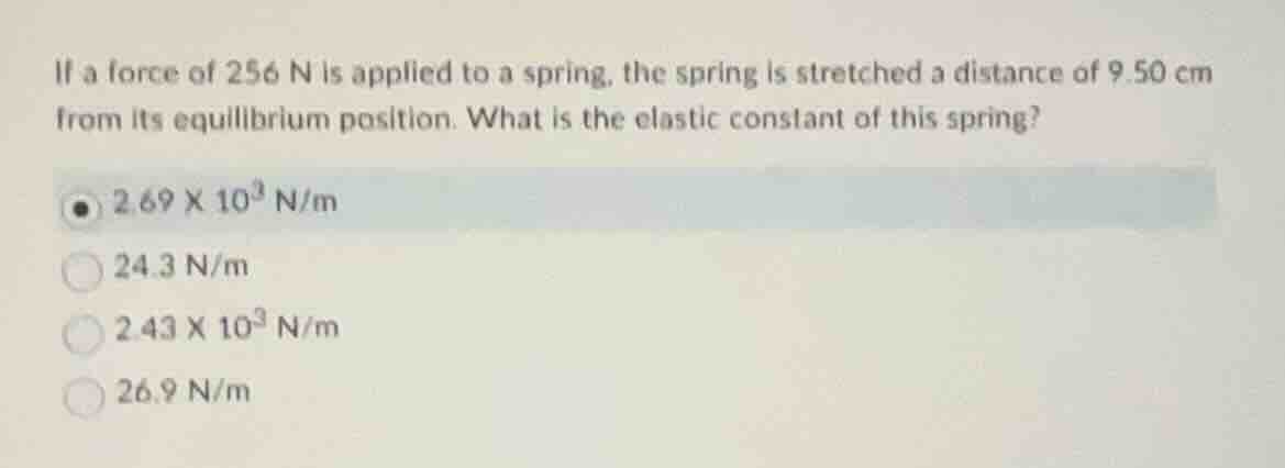 if a force of 256 n is applied to a spring, the spring is stretched a d…
