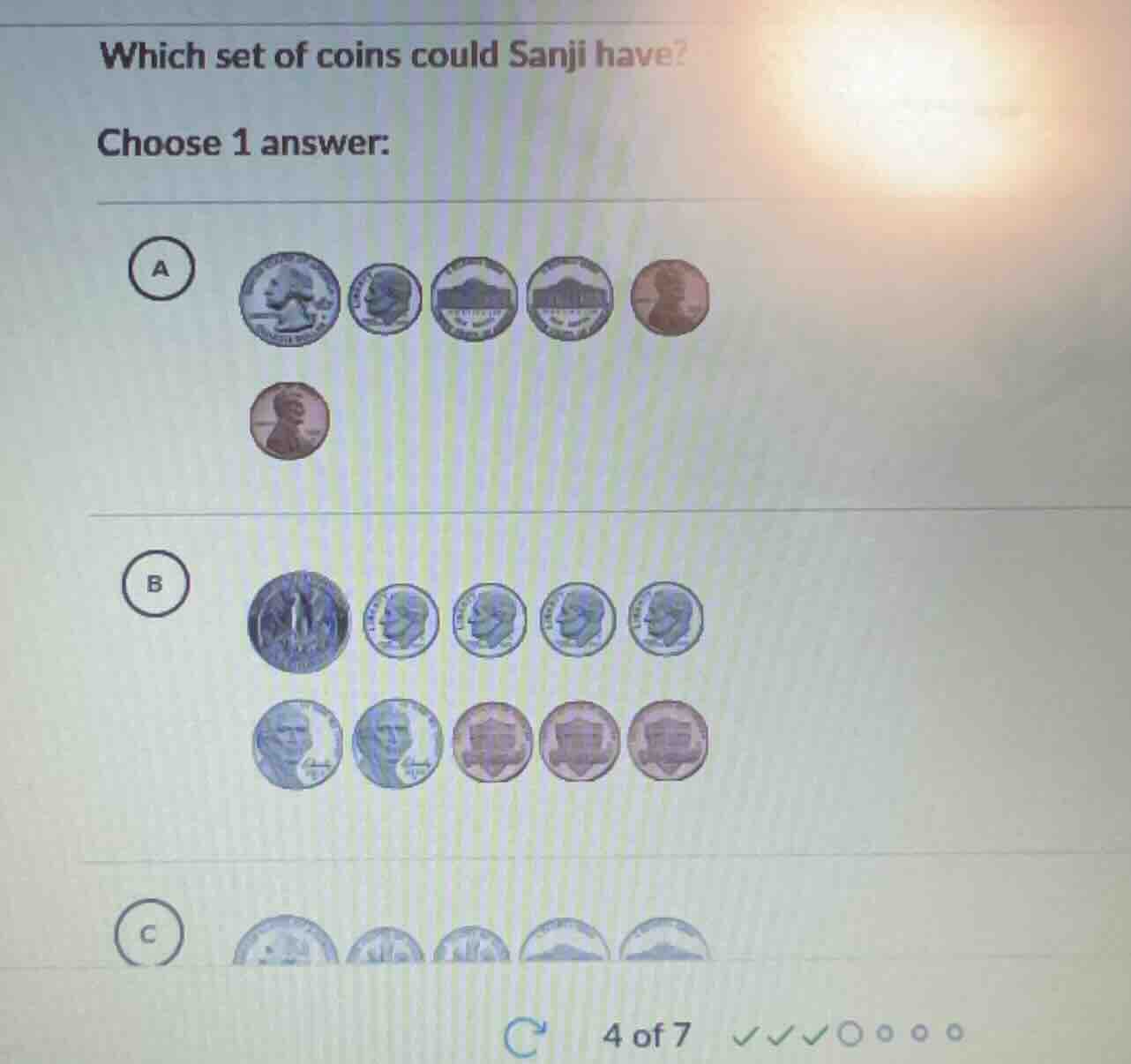 which set of coins could sanji have? choose 1 answer: a image of coins …