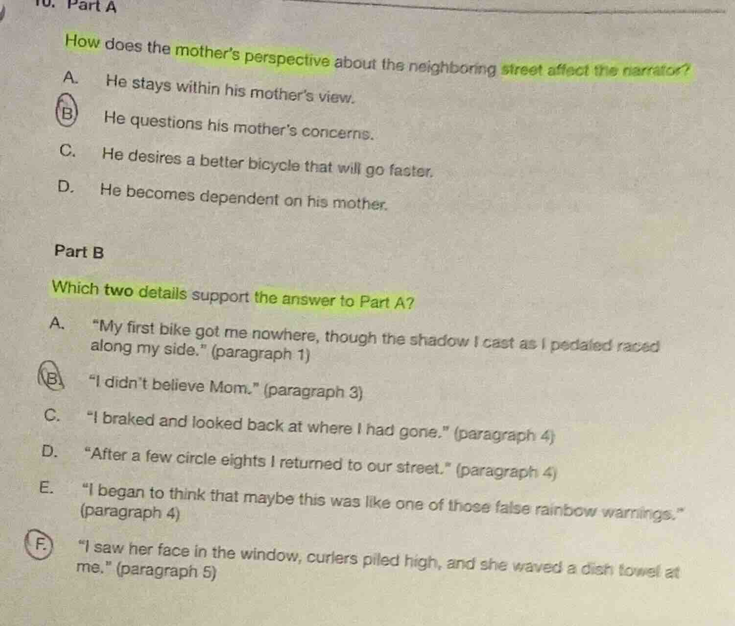 10. part a how does the mother’s perspective about the neighboring stre…