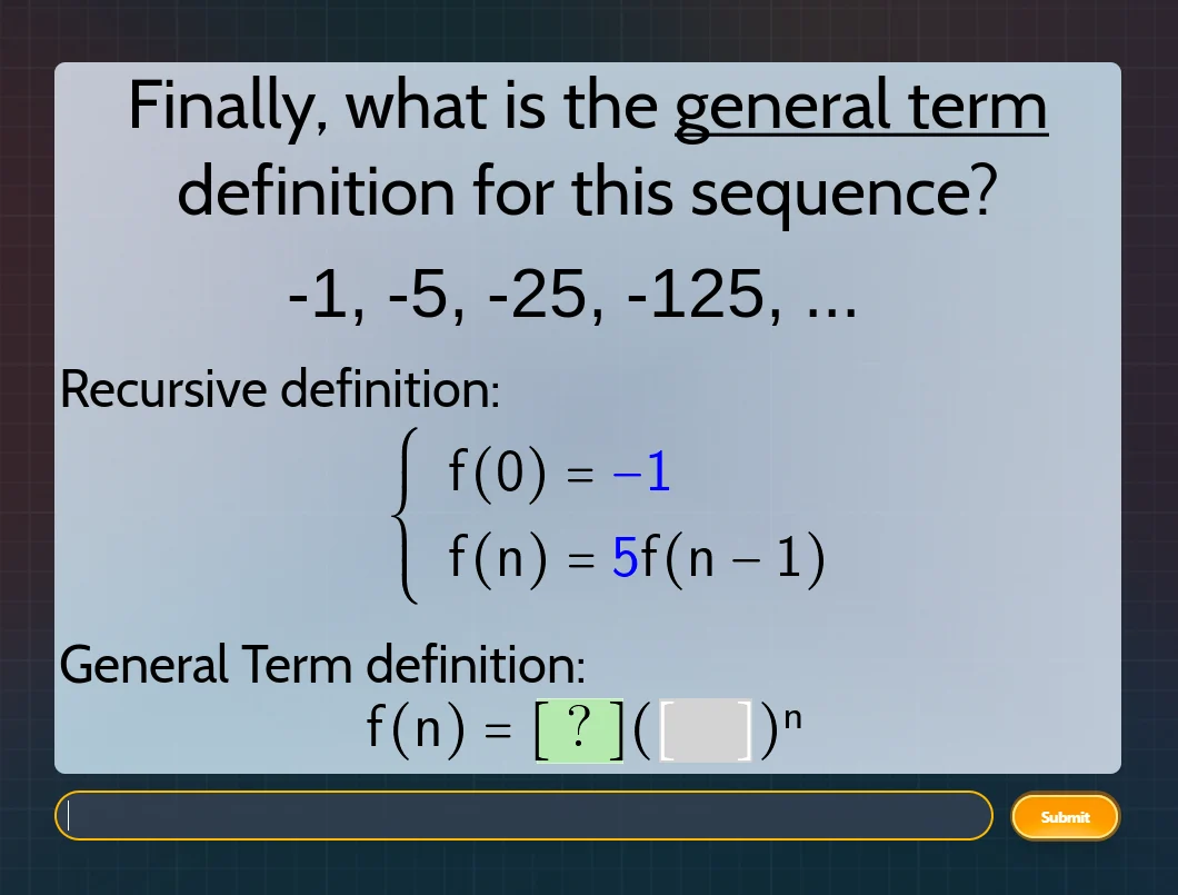 finally, what is the general term definition for this sequence? -1, -5,…