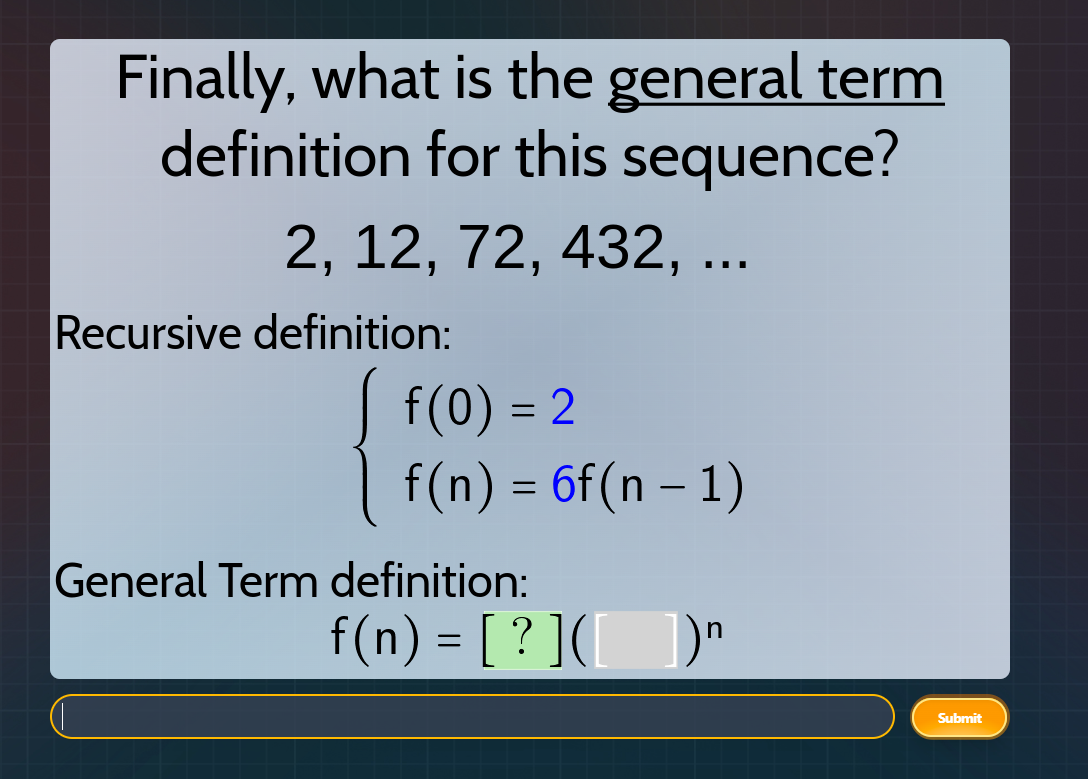 finally, what is the general term definition for this sequence? 2, 12, …