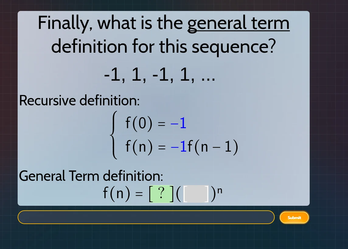 finally, what is the general term definition for this sequence? -1, 1, …