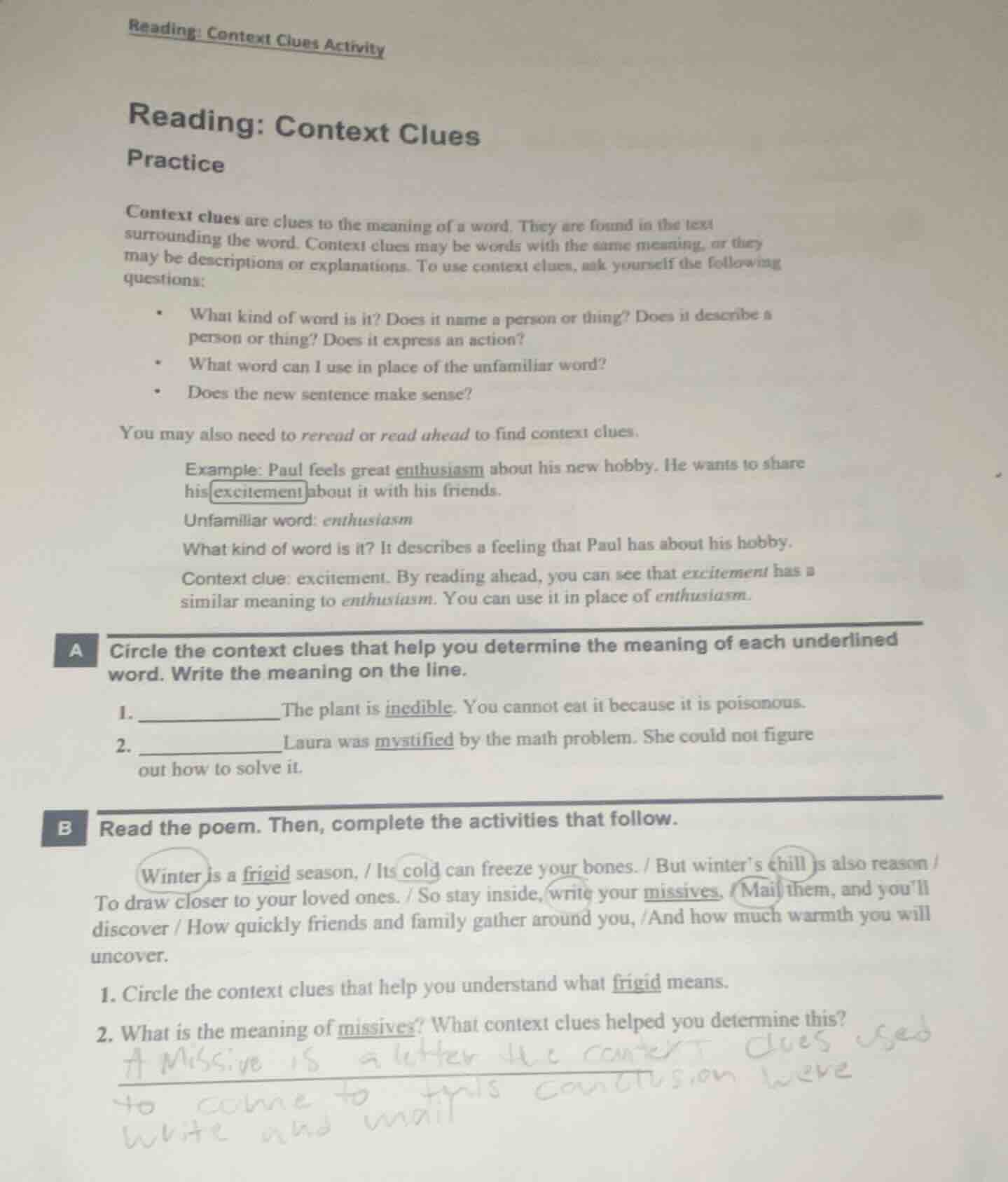 reading: context clues activity reading: context clues practice context…