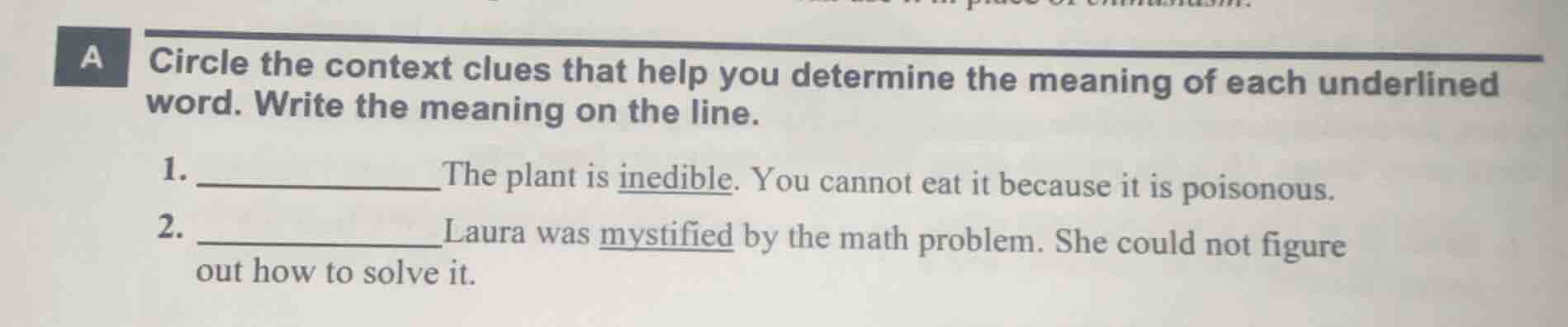 a circle the context clues that help you determine the meaning of each …