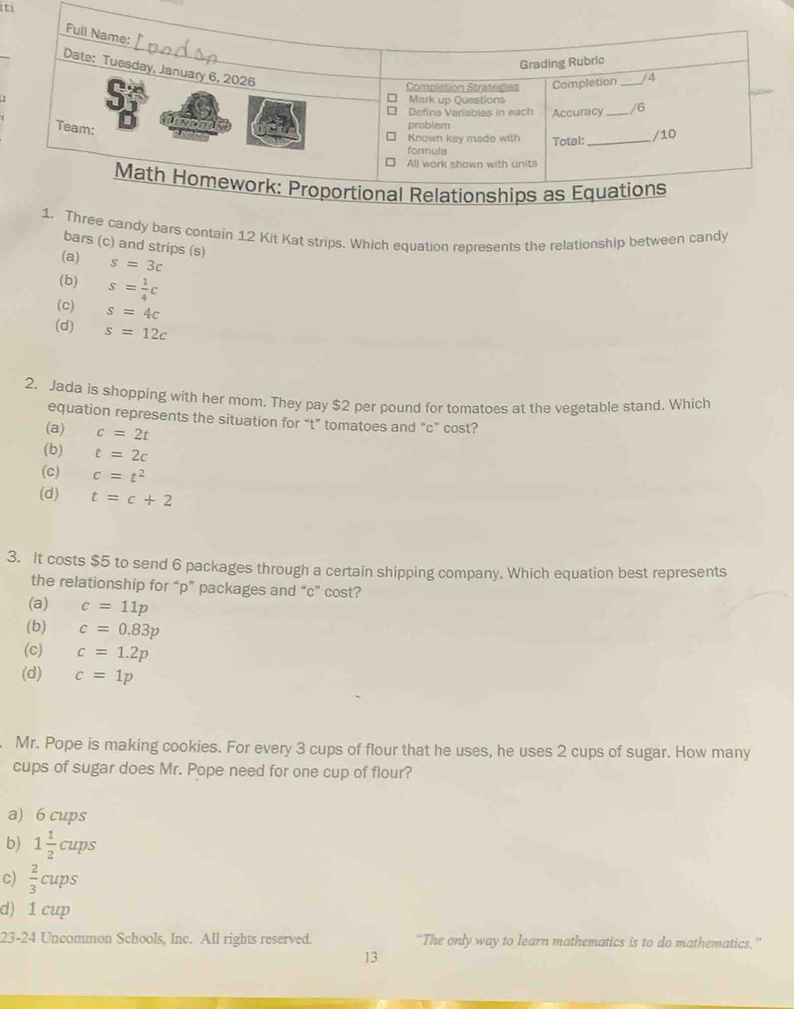 math homework: proportional relationships as equations 1. three candy b…