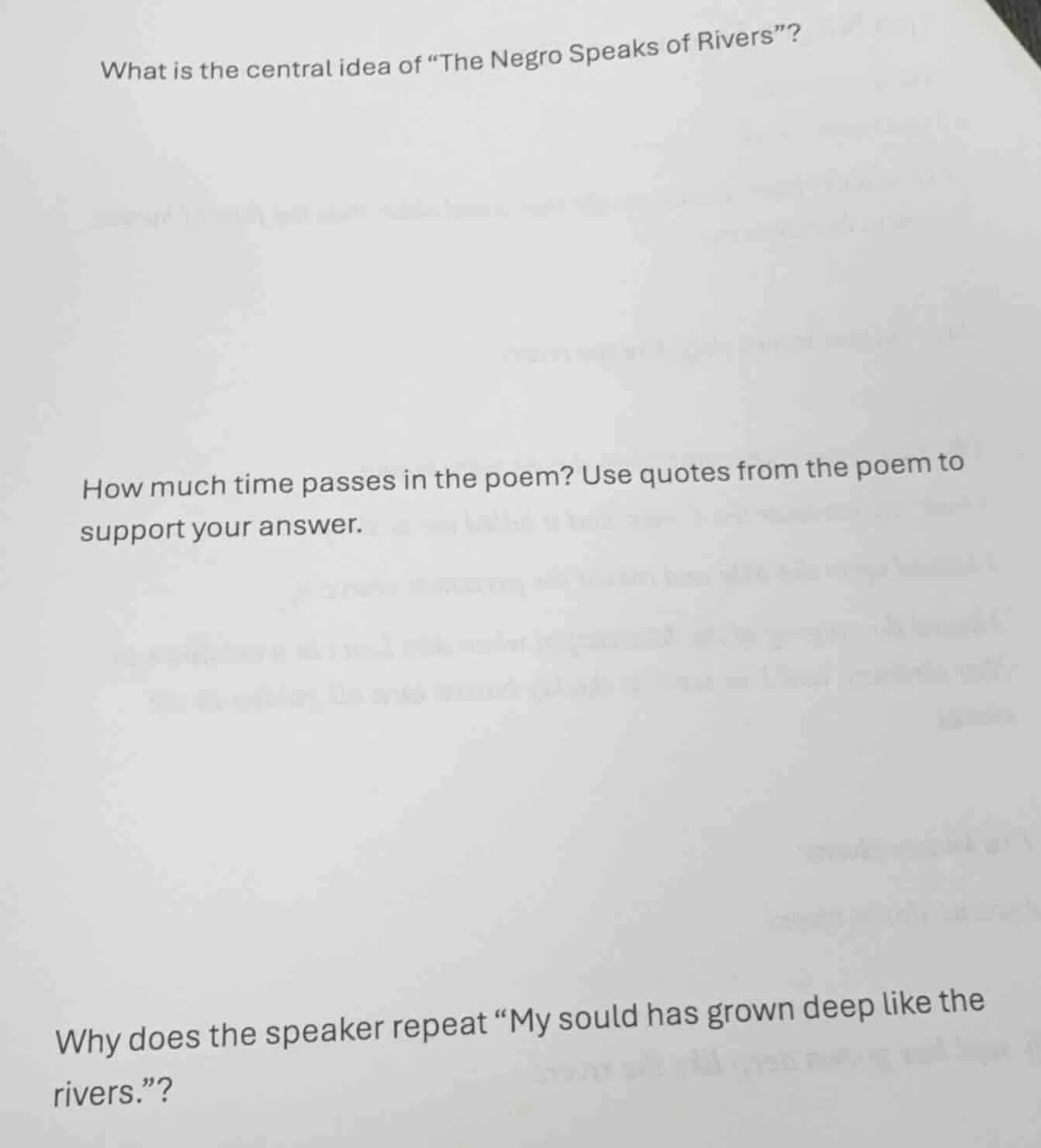 what is the central idea of \the negro speaks of rivers\? how much time…