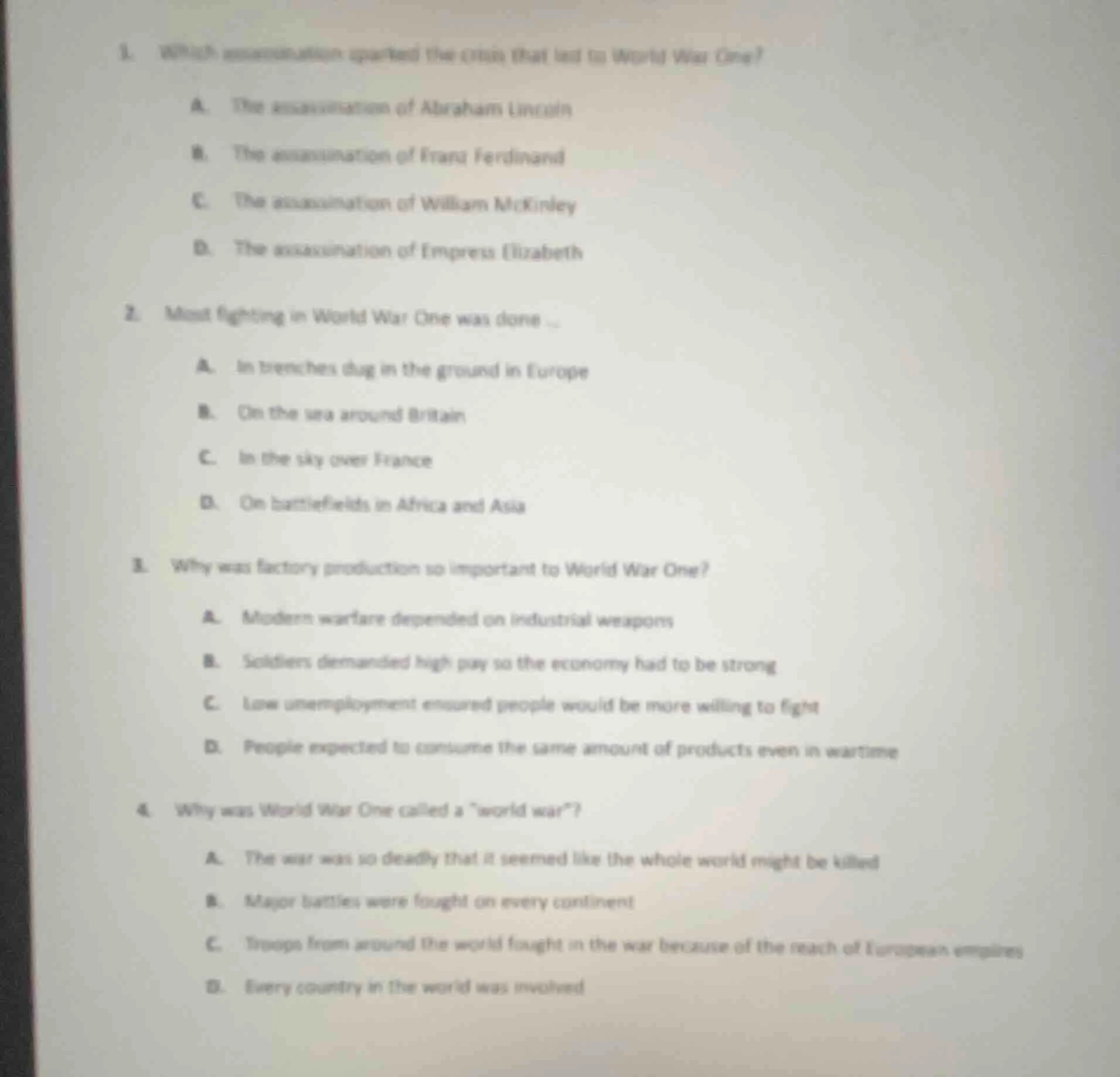 1. which assassination sparked the crisis that led to world war one? a.…