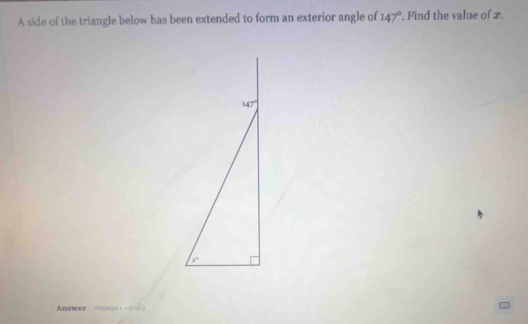 a side of the triangle below has been extended to form an exterior angl…