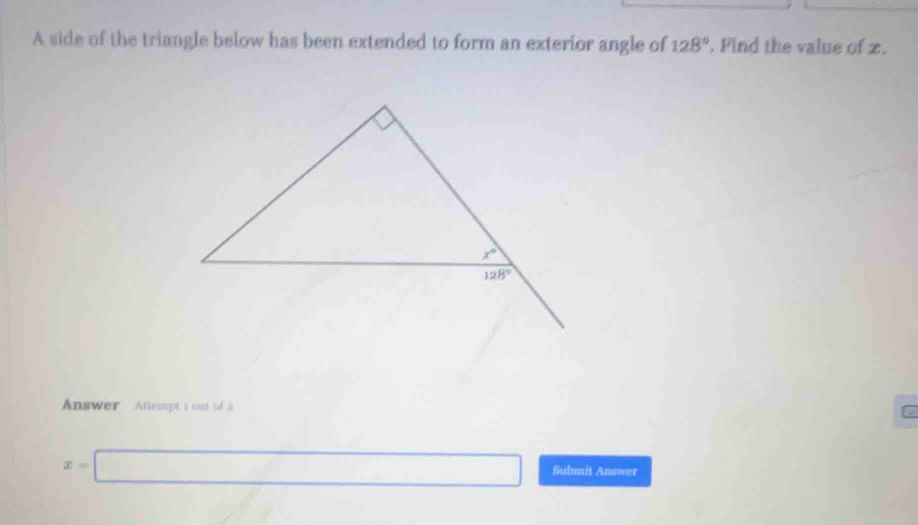 a side of the triangle below has been extended to form an exterior angl…