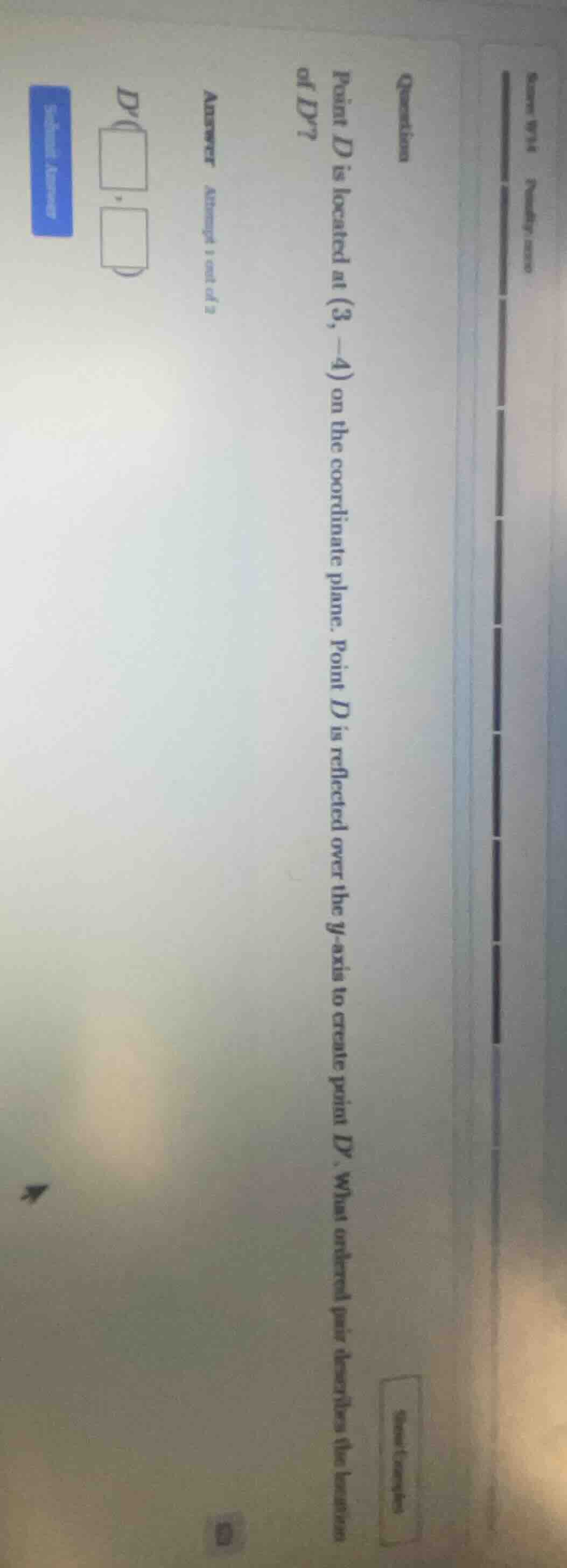 question point d is located at (3, -4) on the coordinate plane. point d…