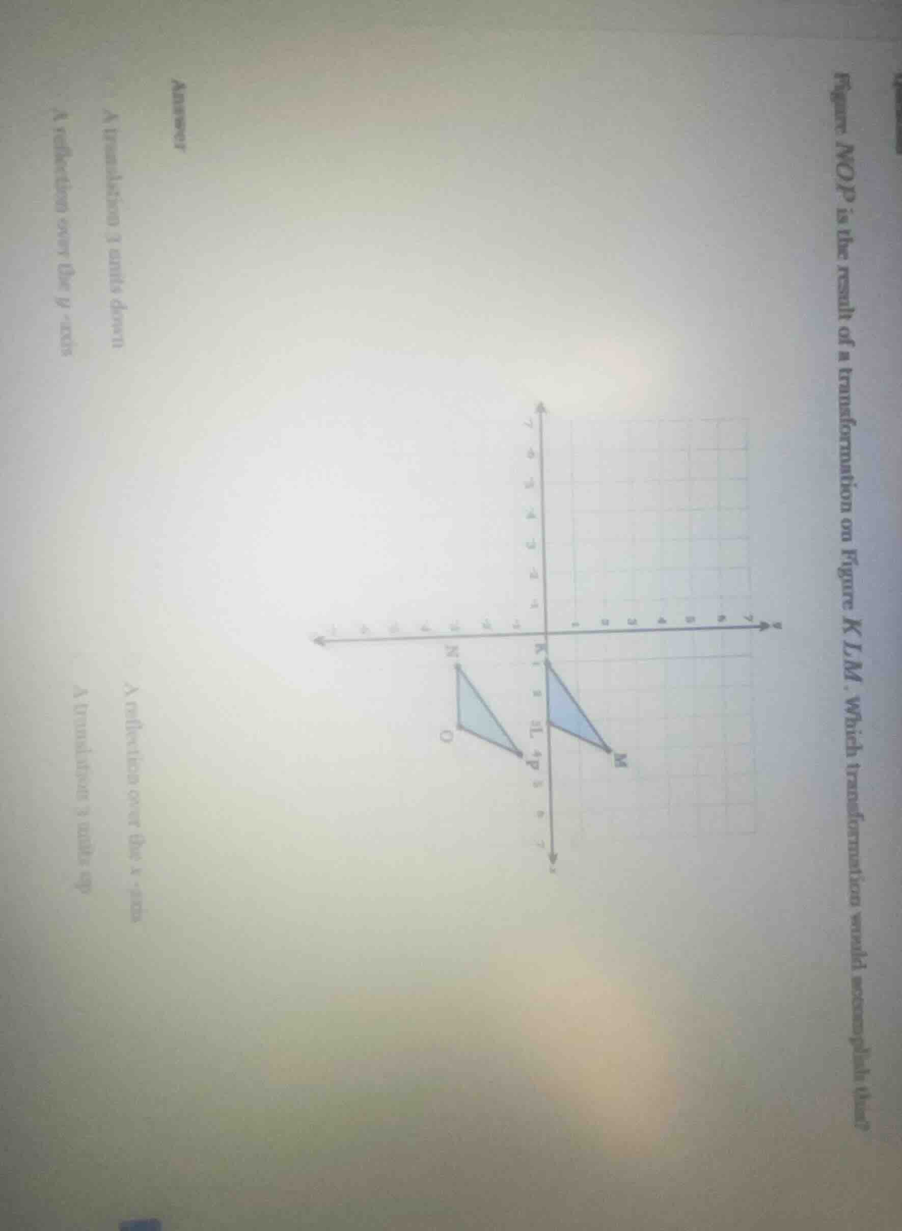 figure nop is the result of a transformation on figure kjm. which trans…