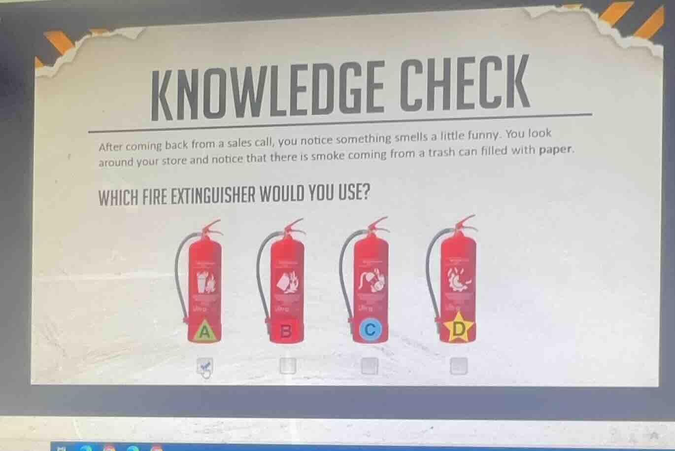 knowledge check after coming back from a sales call, you notice somethi…