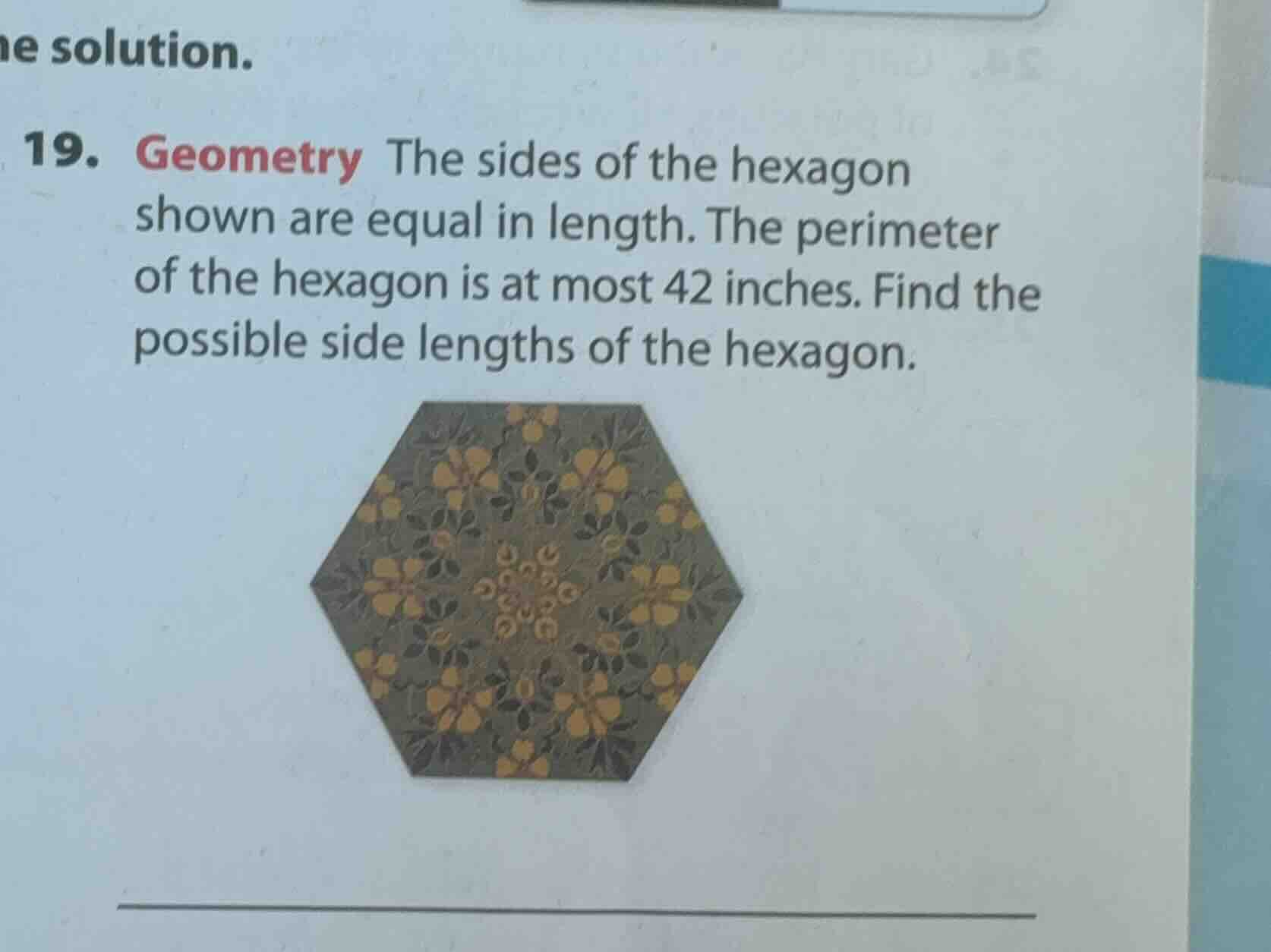 19. geometry the sides of the hexagon shown are equal in length. the pe…