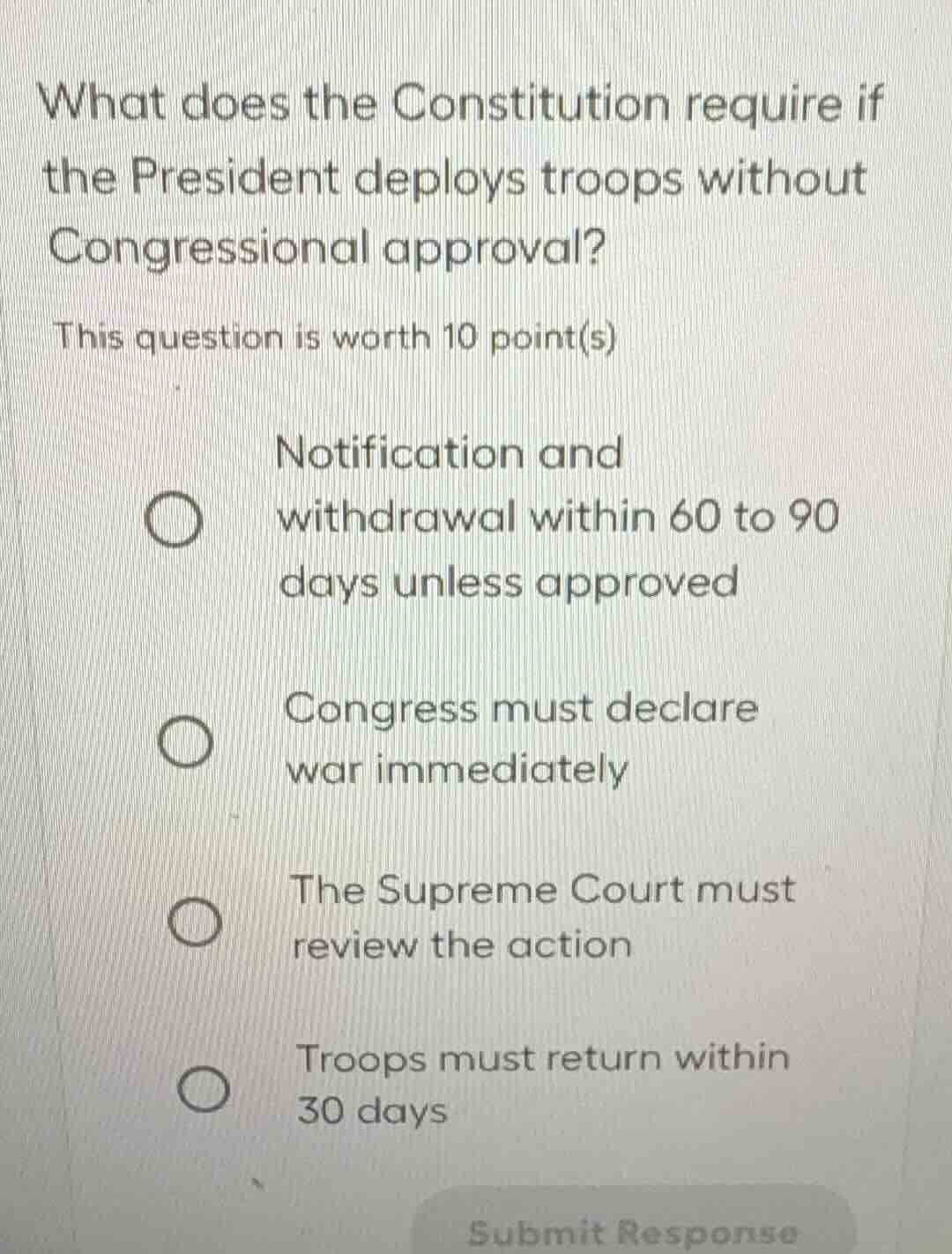 what does the constitution require if the president deploys troops with…