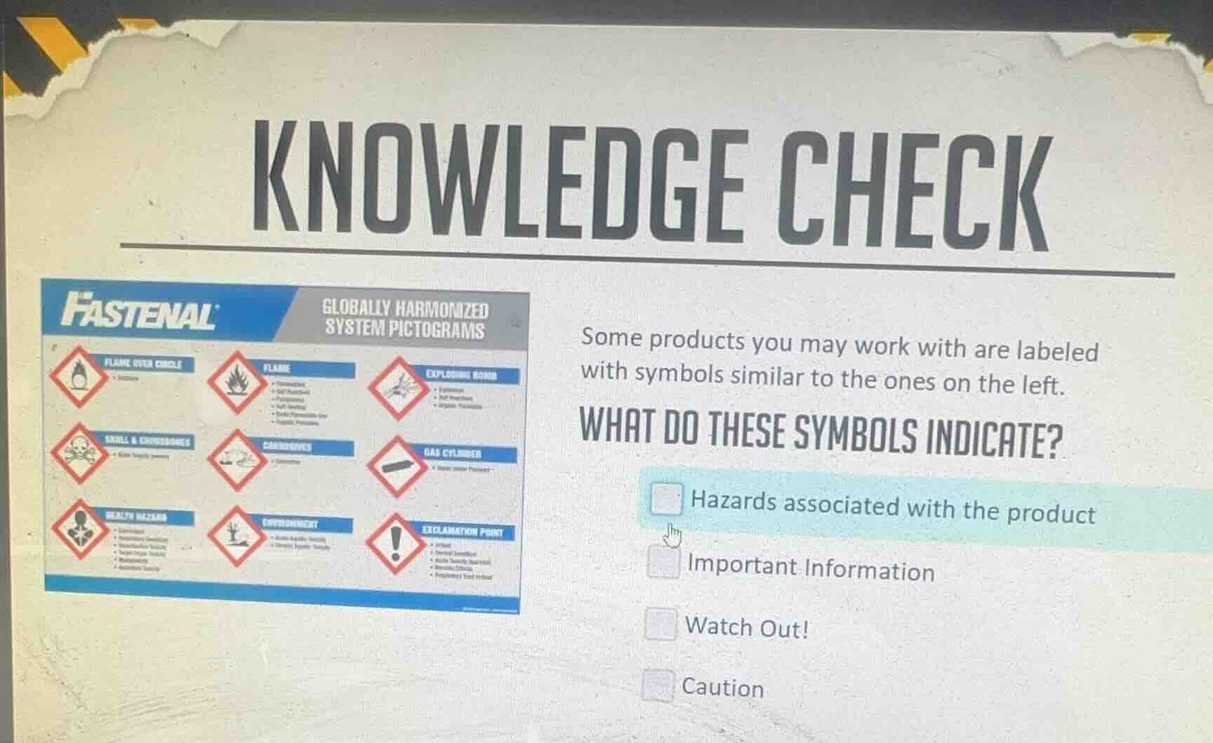 knowledge check fastenal globally harmonized system pictograms some pro…