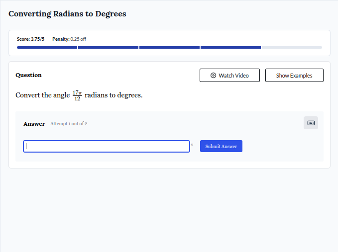 converting radians to degrees question convert the angle \\(\\frac{17\\…