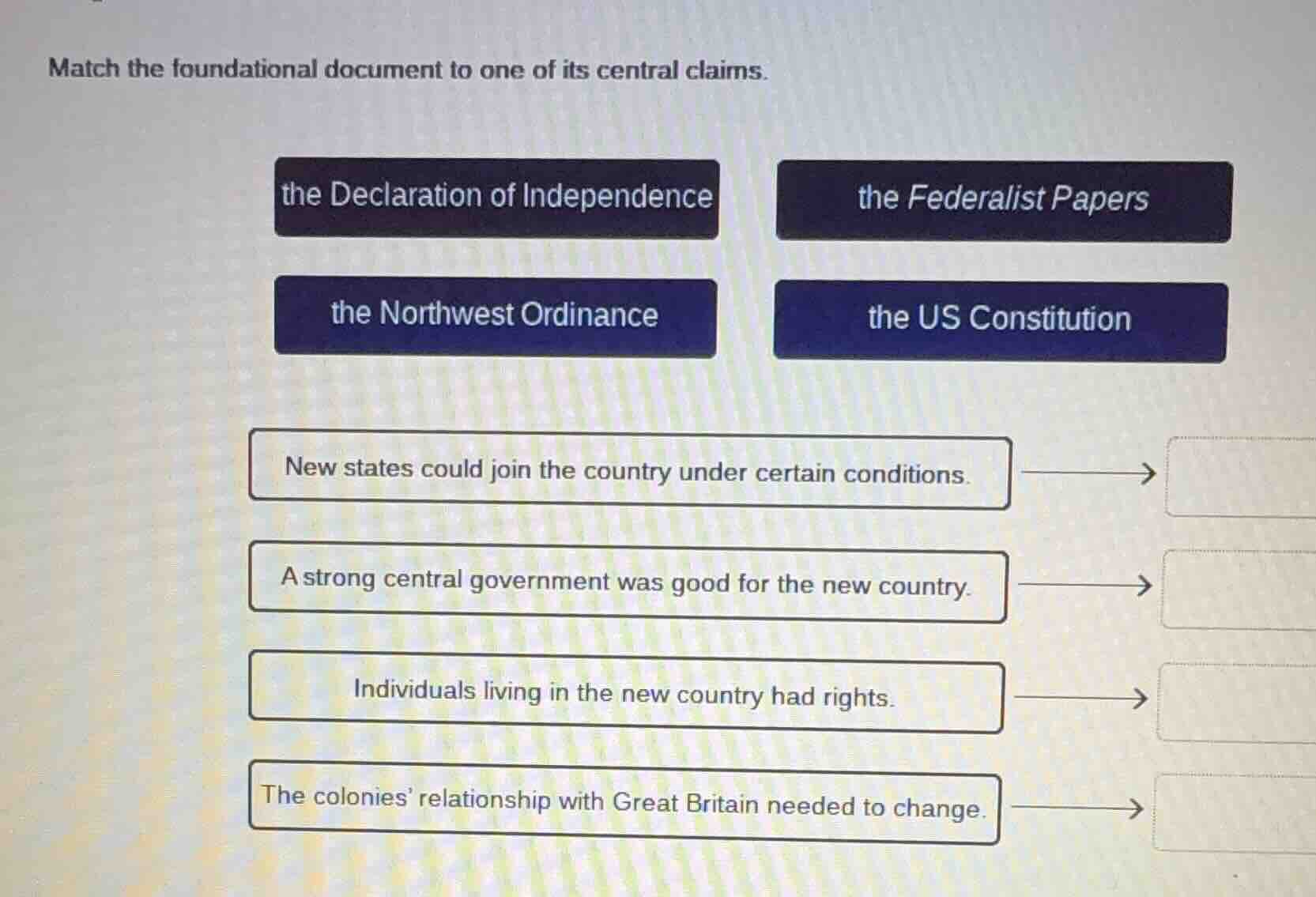 match the foundational document to one of its central claims. the decla…