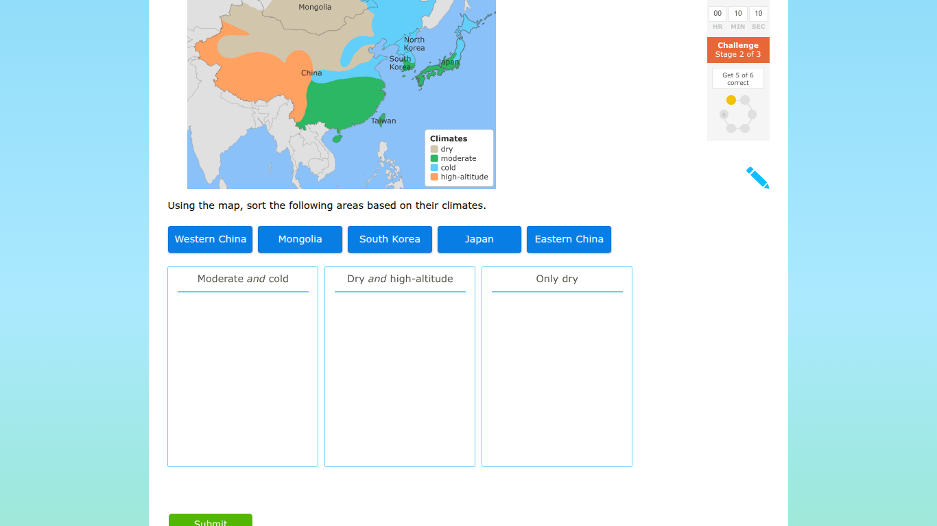 using the map, sort the following areas based on their climates. wester…