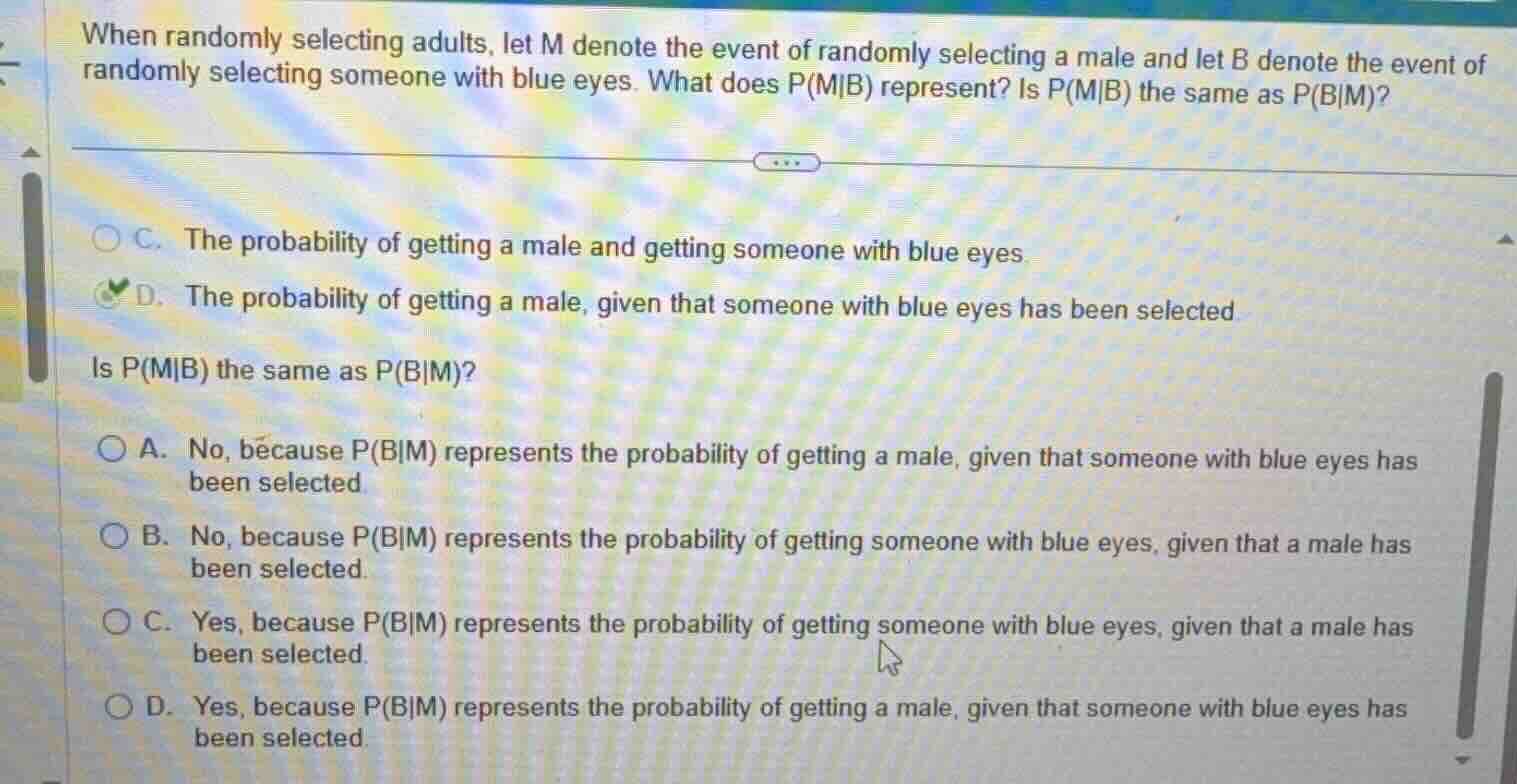 when randomly selecting adults, let m denote the event of randomly sele…