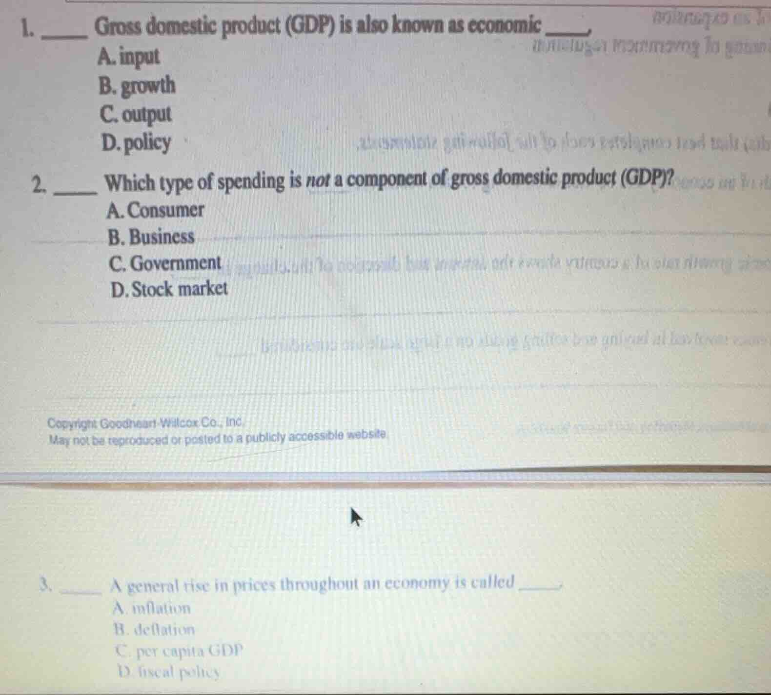 1. _____ gross domestic product (gdp) is also known as economic _____, …