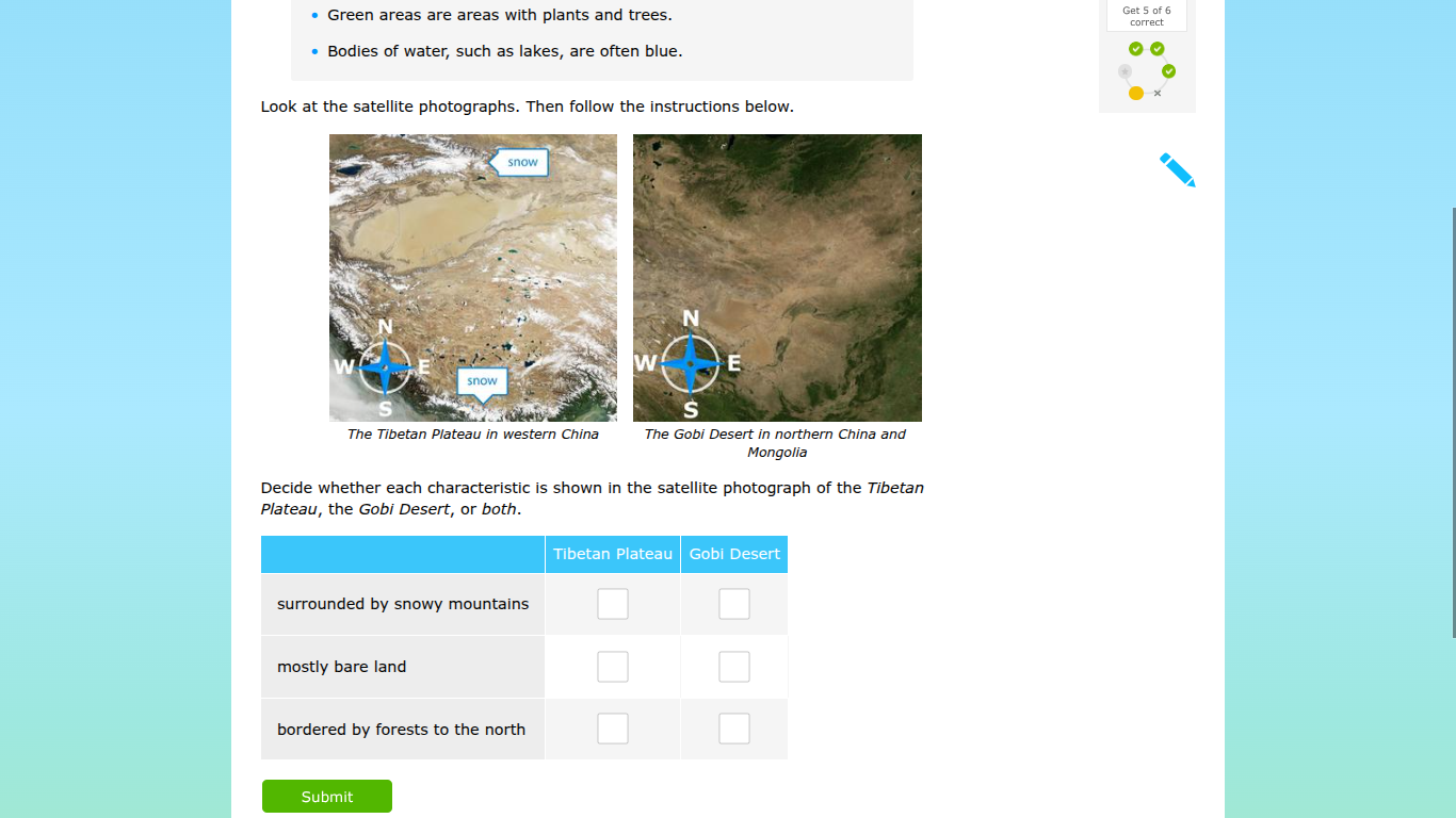 • green areas are areas with plants and trees. • bodies of water, such …