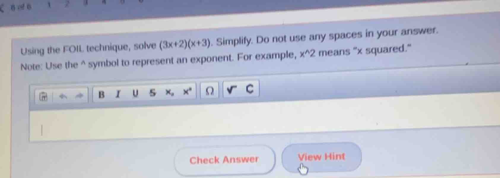 using the foil technique, solve (3x+2)(x+3). simplify. do not use any s…