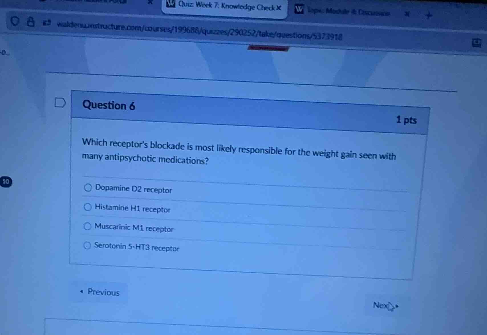 question 6 1 pts which receptor’s blockade is most likely responsible f…