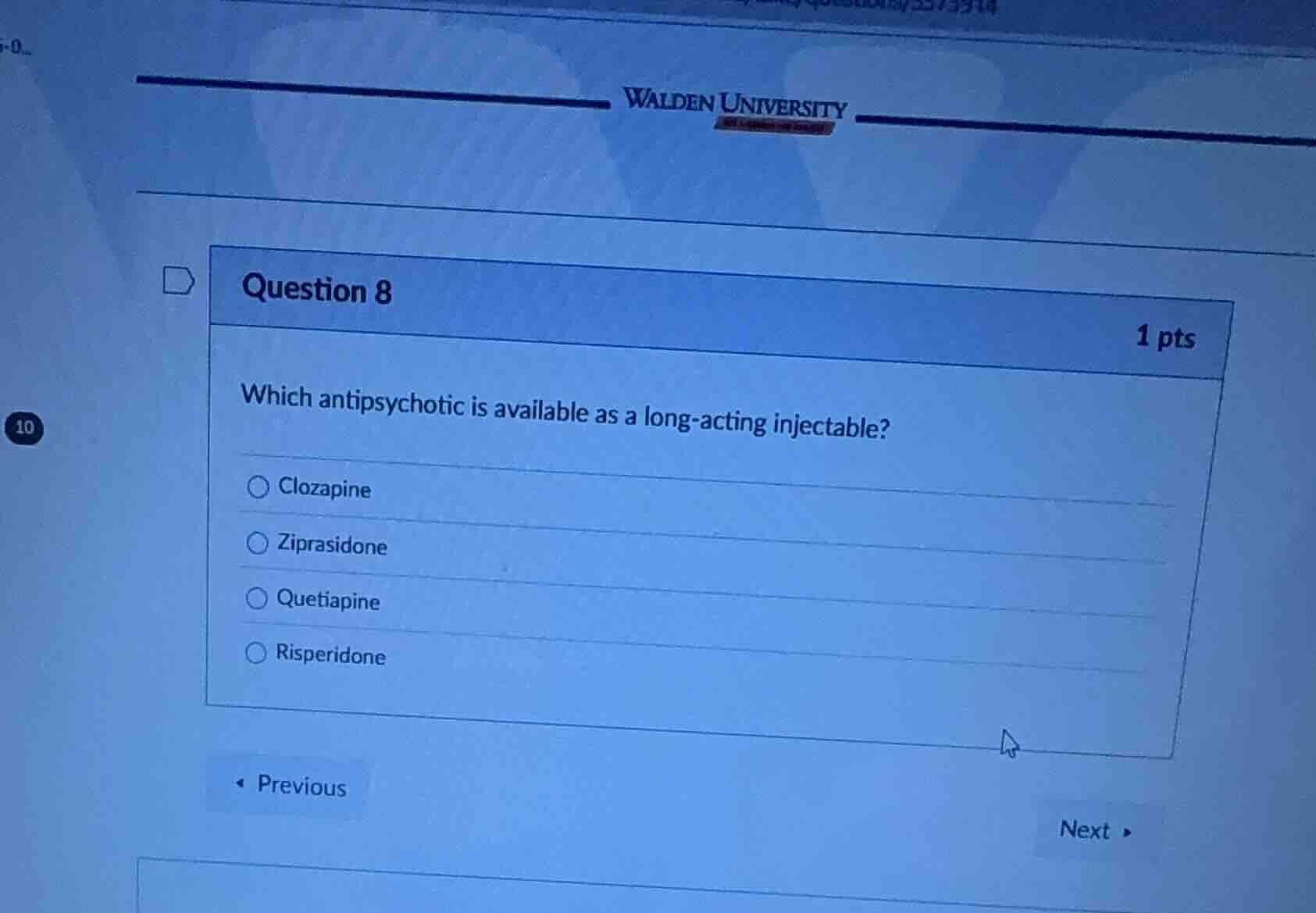 walden university question 8 1 pts which antipsychotic is available as …