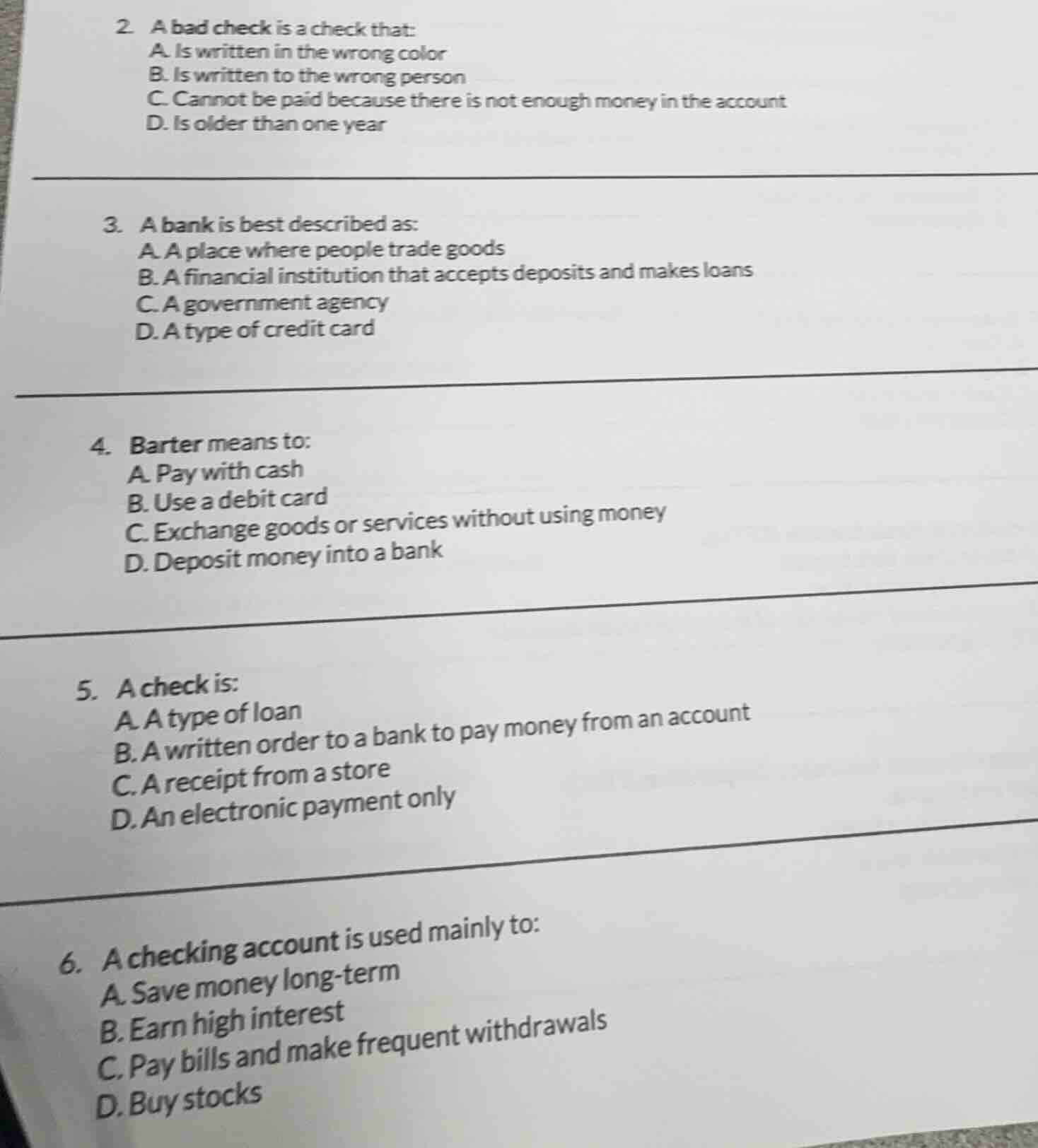 2. a bad check is a check that: a. is written in the wrong color b. is …
