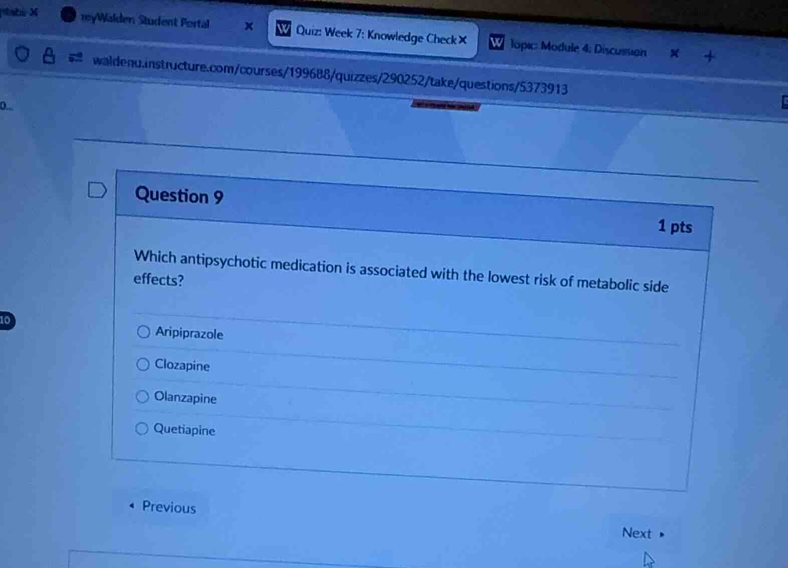 question 9 1 pts which antipsychotic medication is associated with the …
