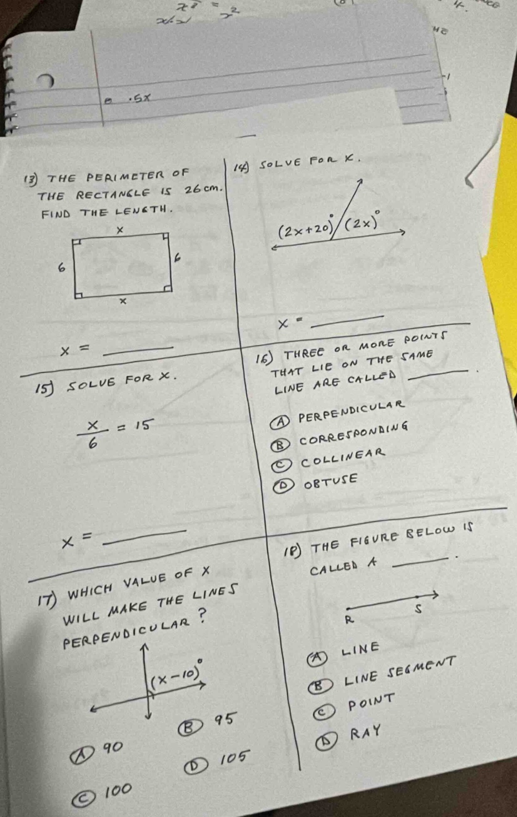 (13) the perimeter of the rectangle is 26cm. find the length. rectangle…