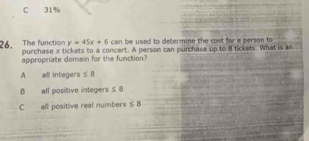 26. the function $y = 45x + 6$ can be used to determine the cost for a …