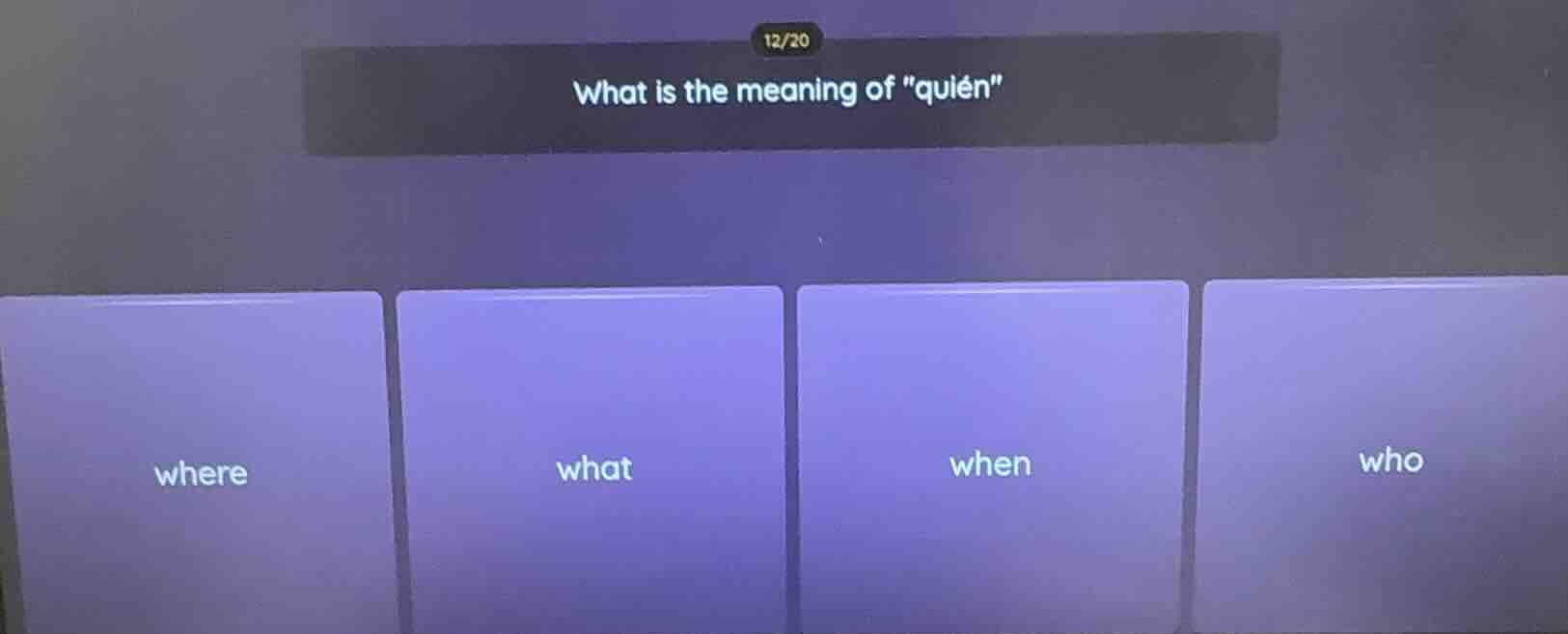 12/20 what is the meaning of \quién\ where what when who