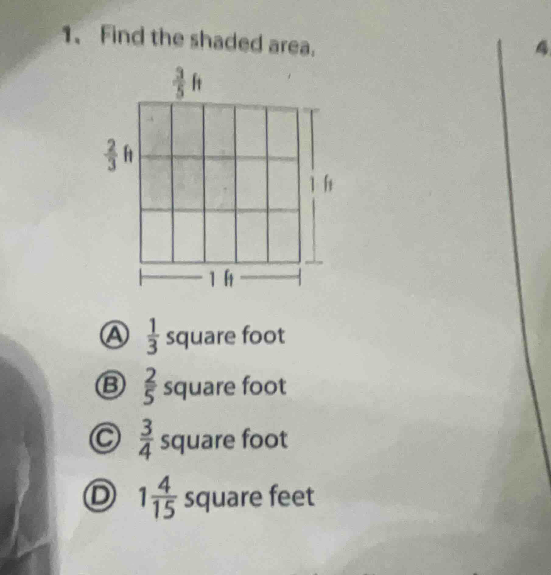 1. find the shaded area, (image of a rectangle divided into smaller rec…