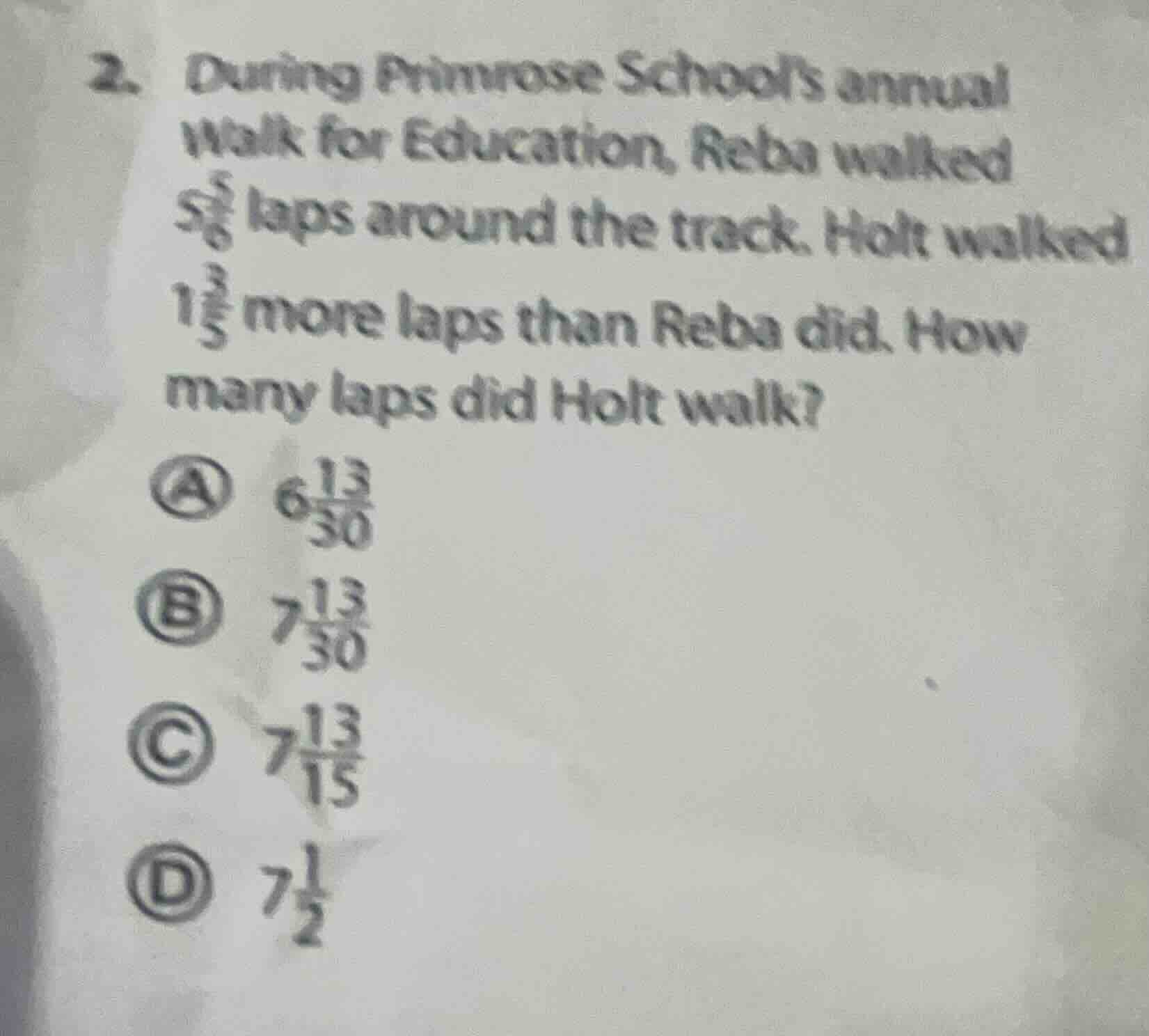 2. during primrose schools annual walk for education, reba walked $5\\f…