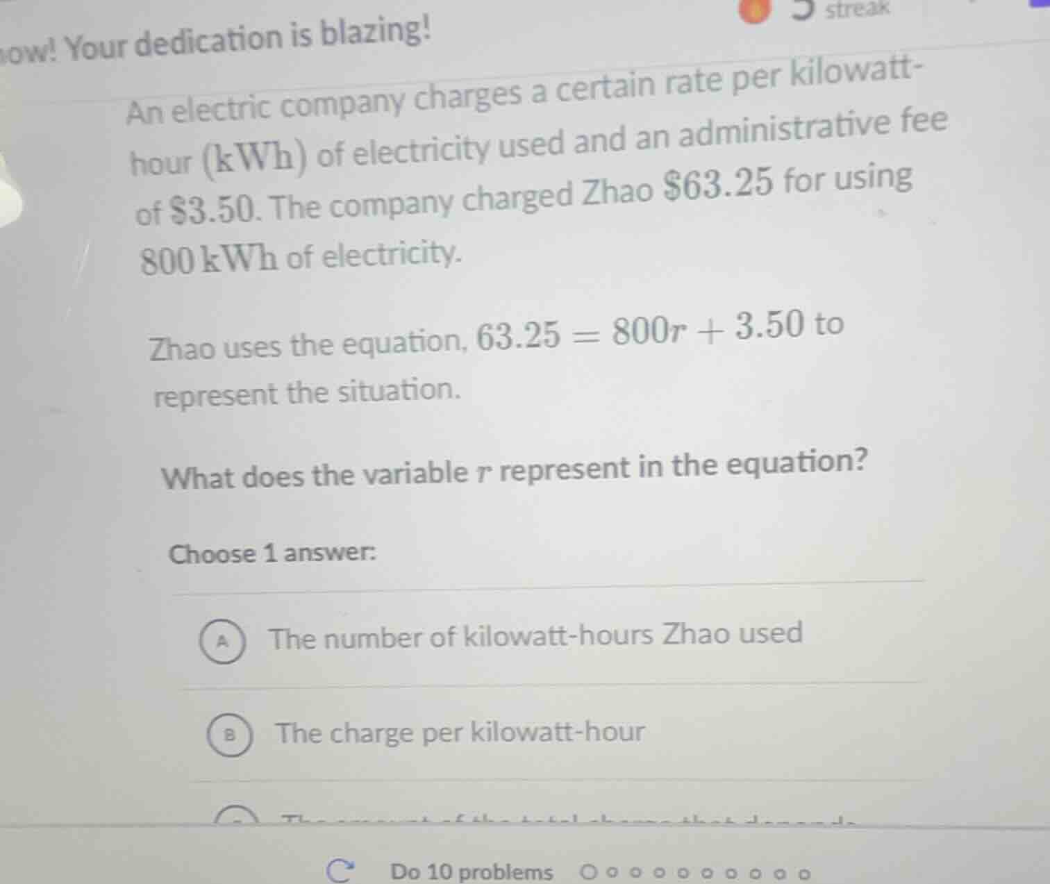 ow! your dedication is blazing! an electric company charges a certain r…