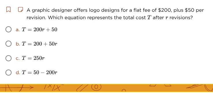a graphic designer offers logo designs for a flat fee of $200, plus $50…