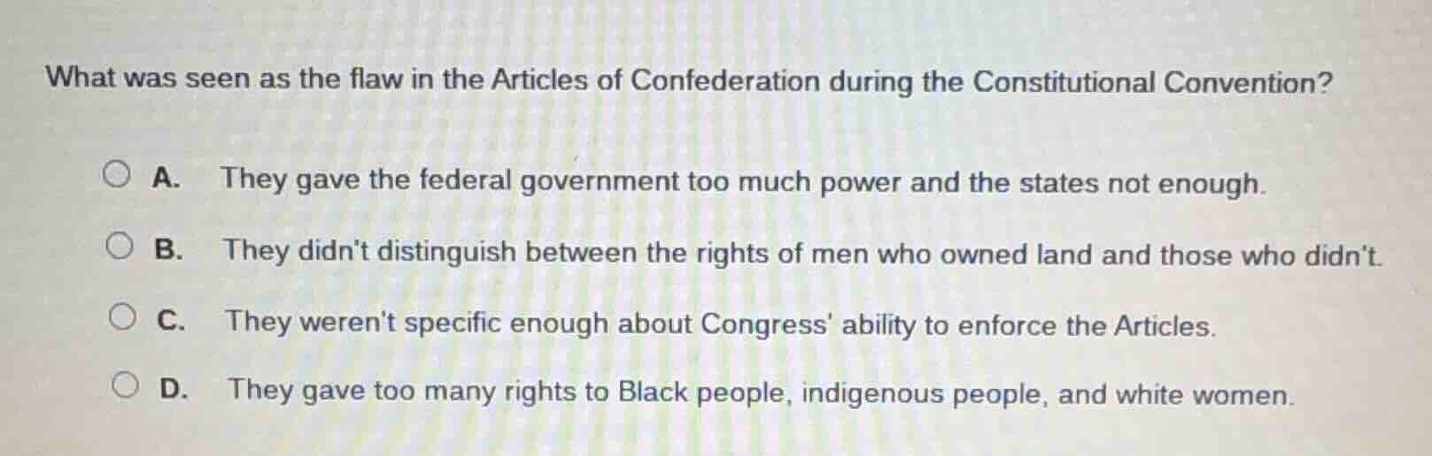 what was seen as the flaw in the articles of confederation during the c…