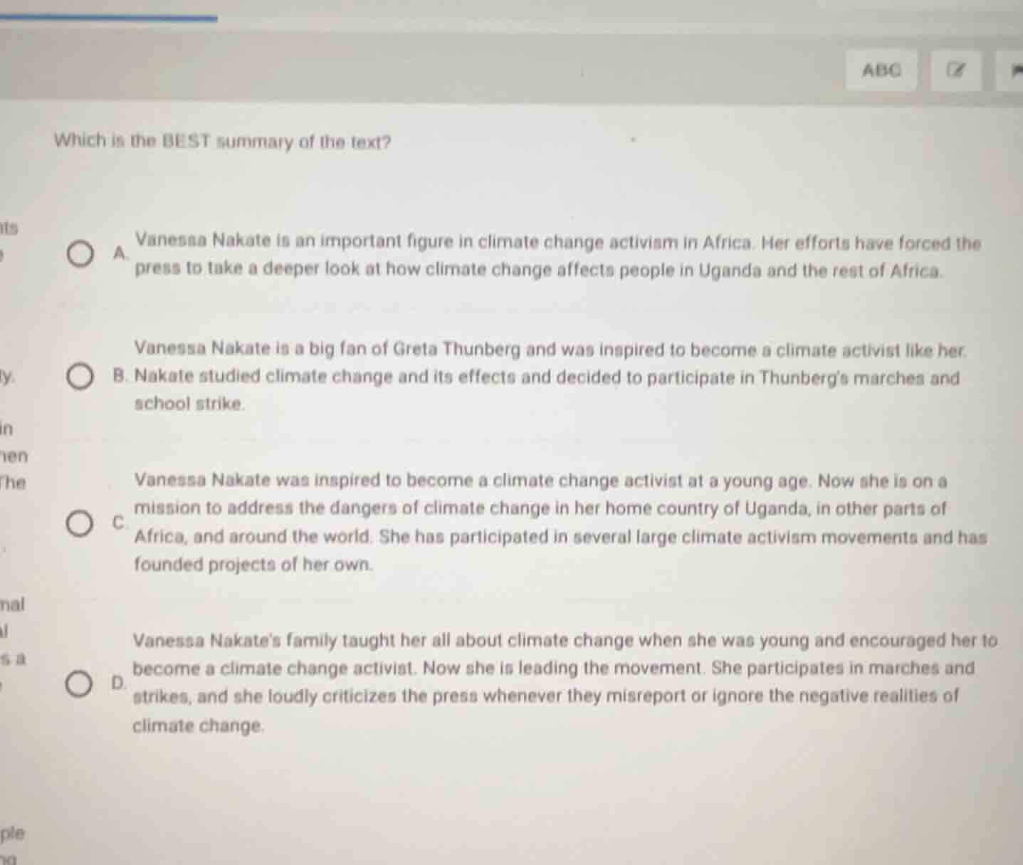 which is the best summary of the text? a. vanessa nakate is an importan…