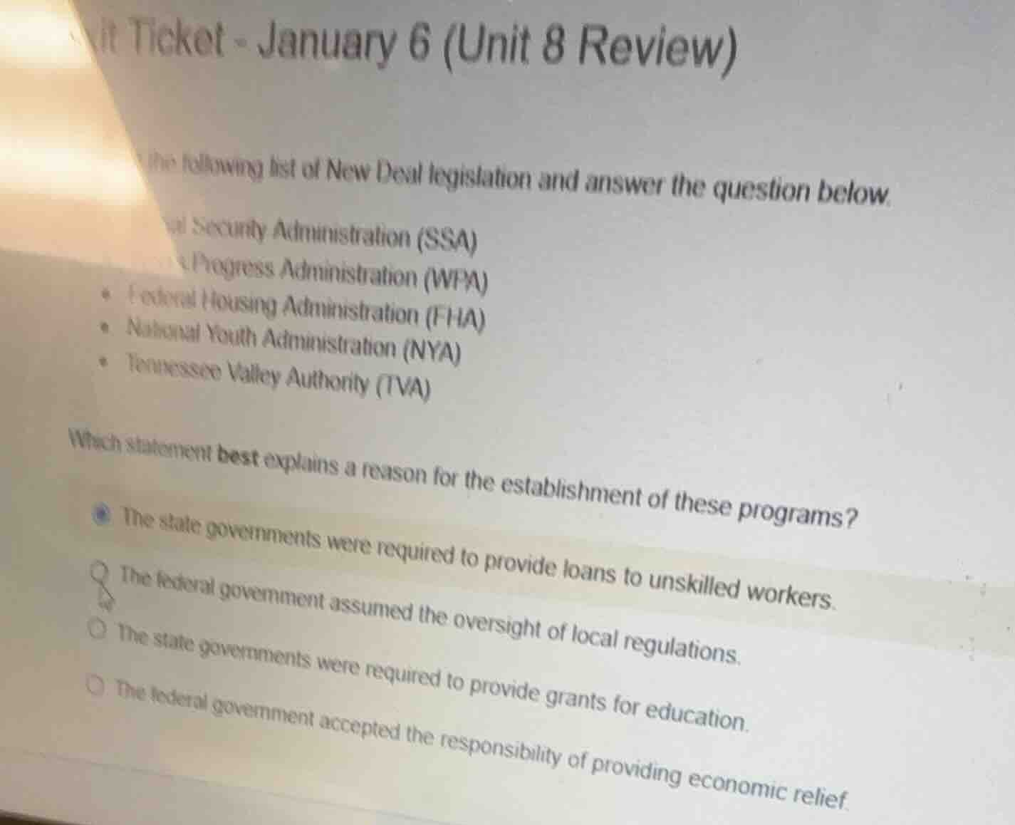 exit ticket - january 6 (unit 8 review) the following list of new deal …