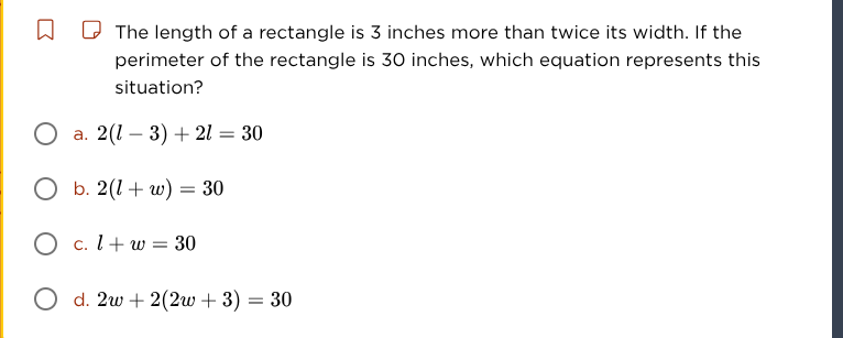 the length of a rectangle is 3 inches more than twice its width. if the…