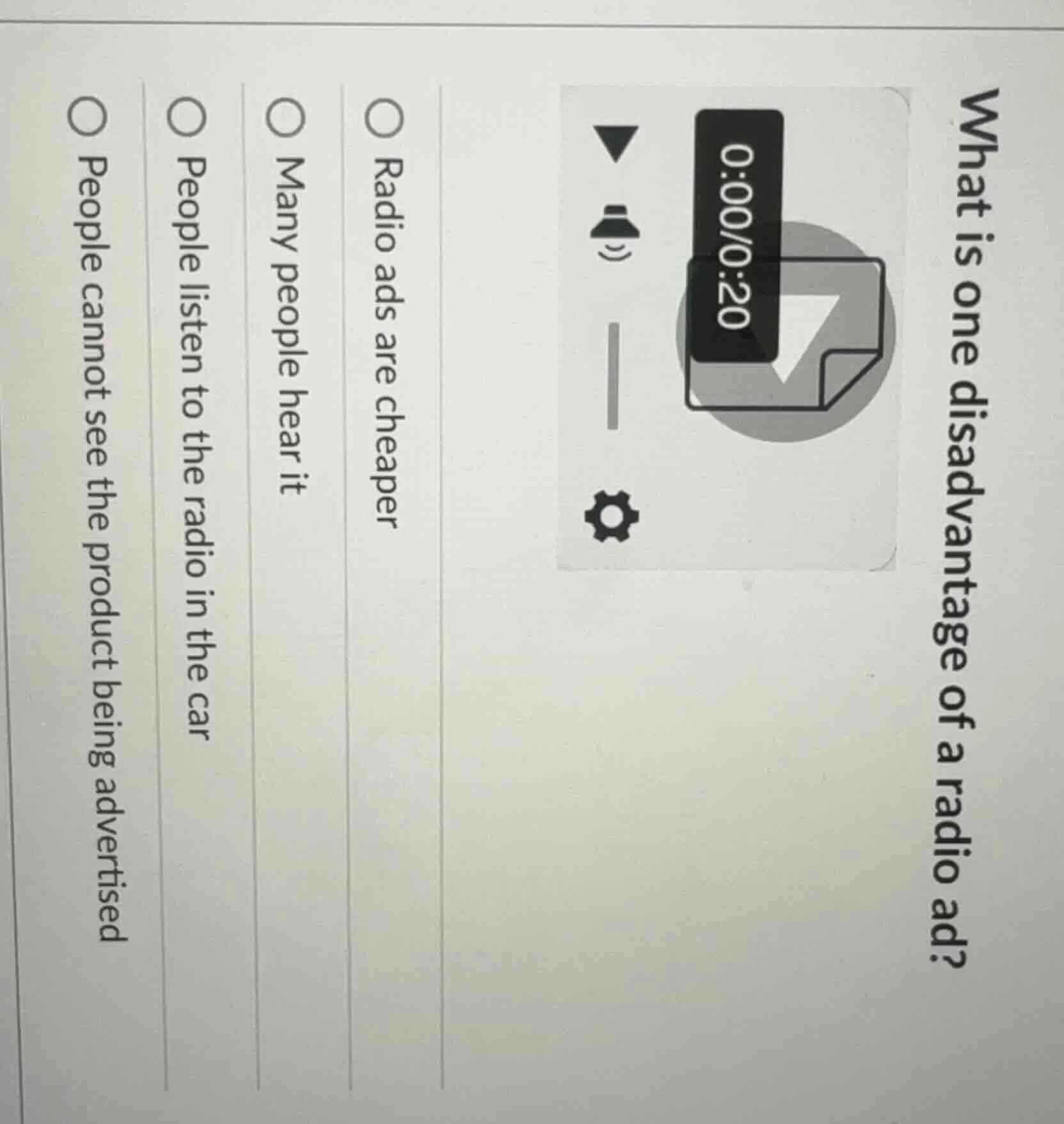 what is one disadvantage of a radio ad? image of a media player options…