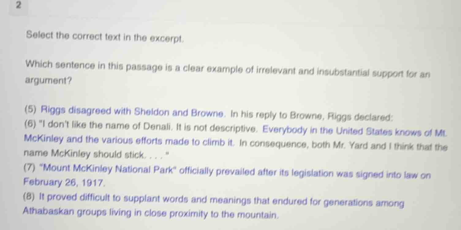 2 select the correct text in the excerpt. which sentence in this passag…