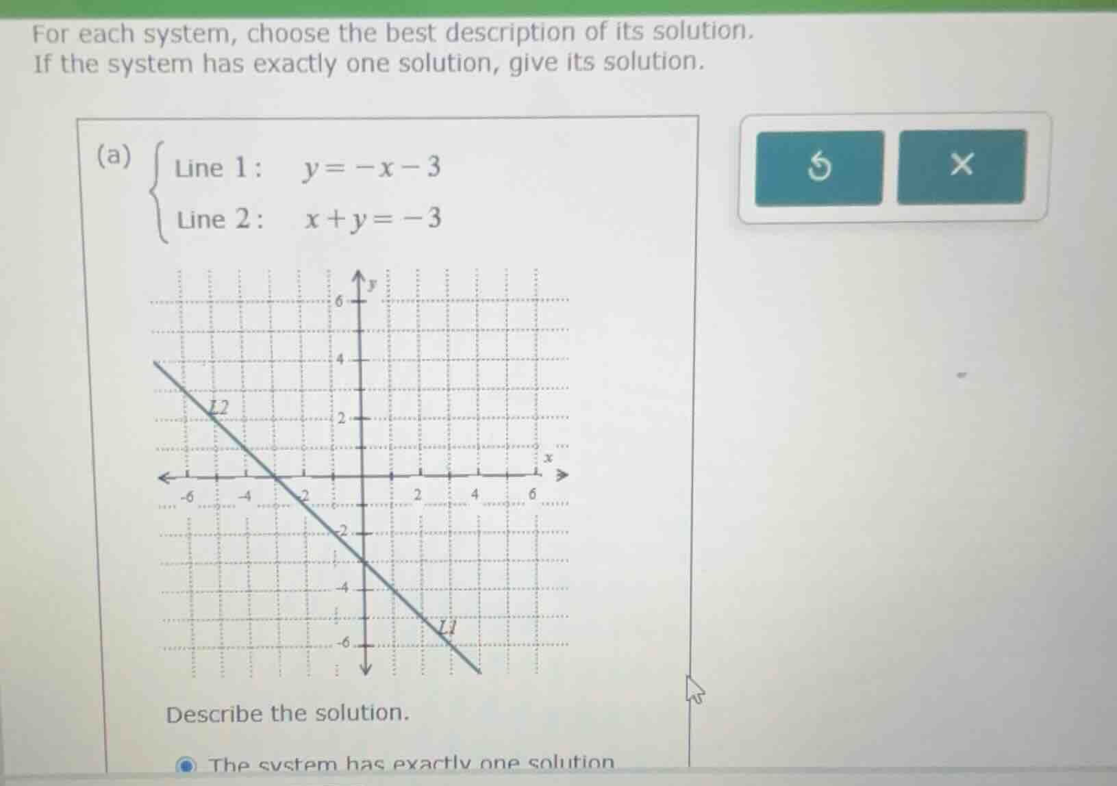 for each system, choose the best description of its solution. if the sy…