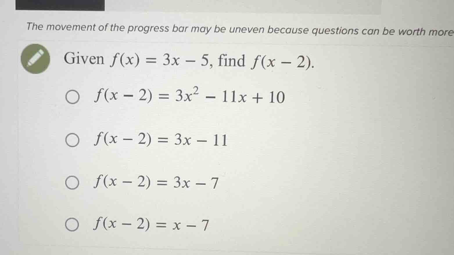 the movement of the progress bar may be uneven because questions can be…