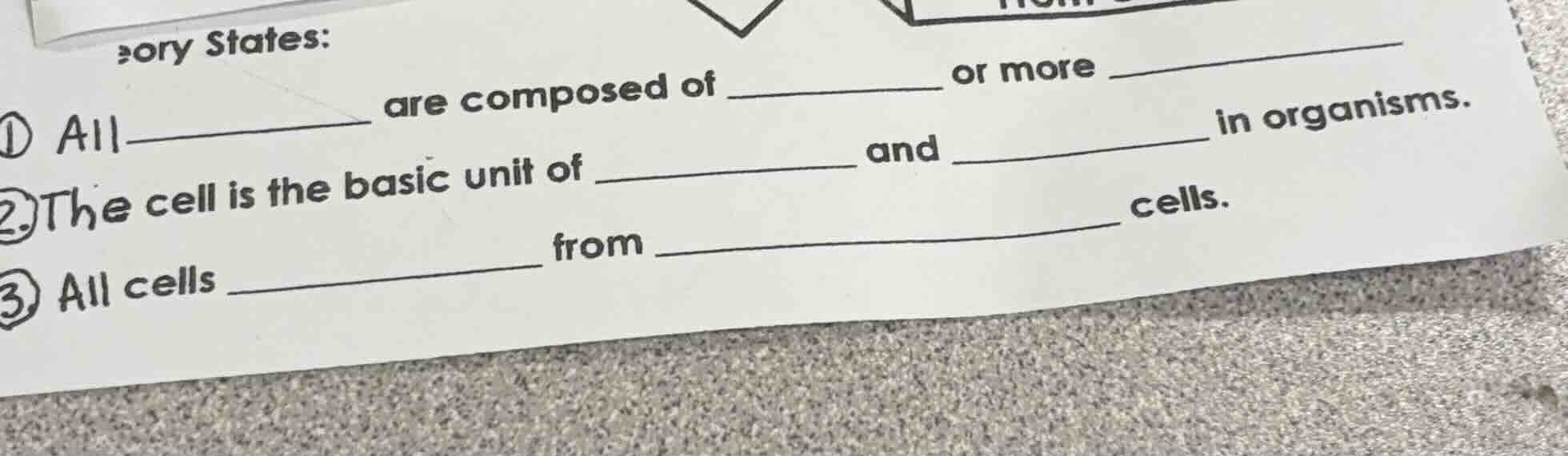 ory states: ① all ______ are composed of ______ or more ______ ②the cel…