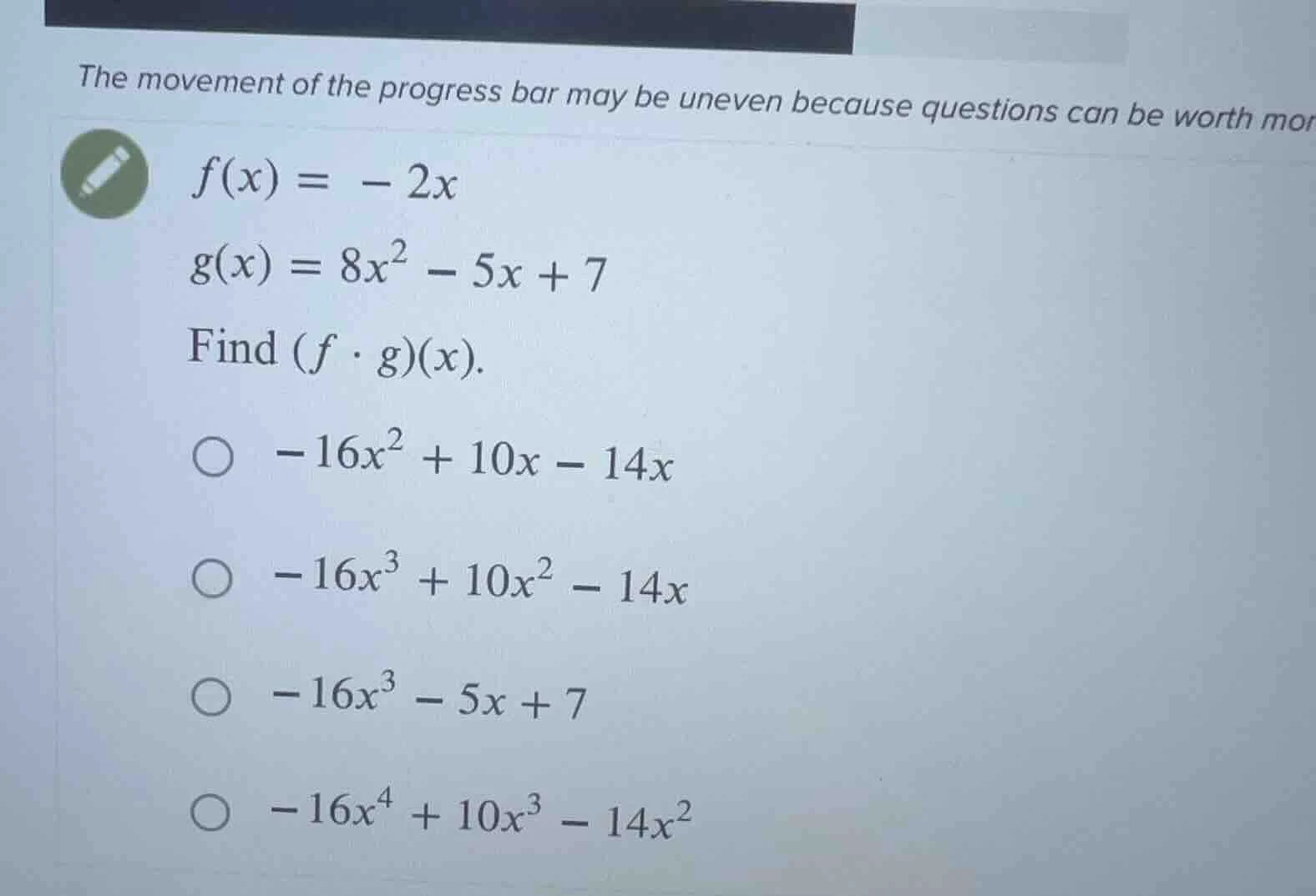 the movement of the progress bar may be uneven because questions can be…